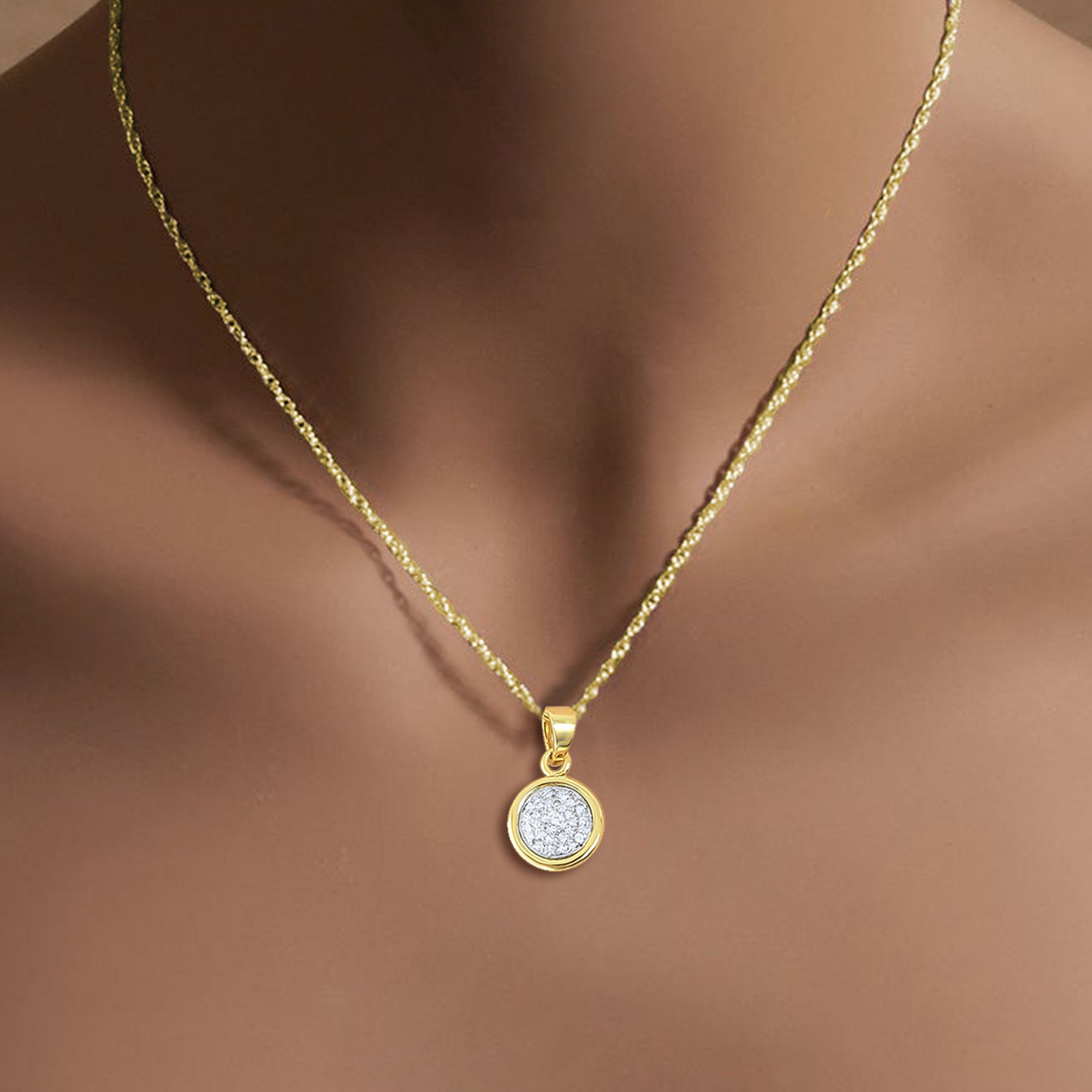 0.5 Carat Diamond Pave Circle Pendant Necklace in 14K Yellow Gold - Perfect for Weddings, Anniversaries & Special Occasions