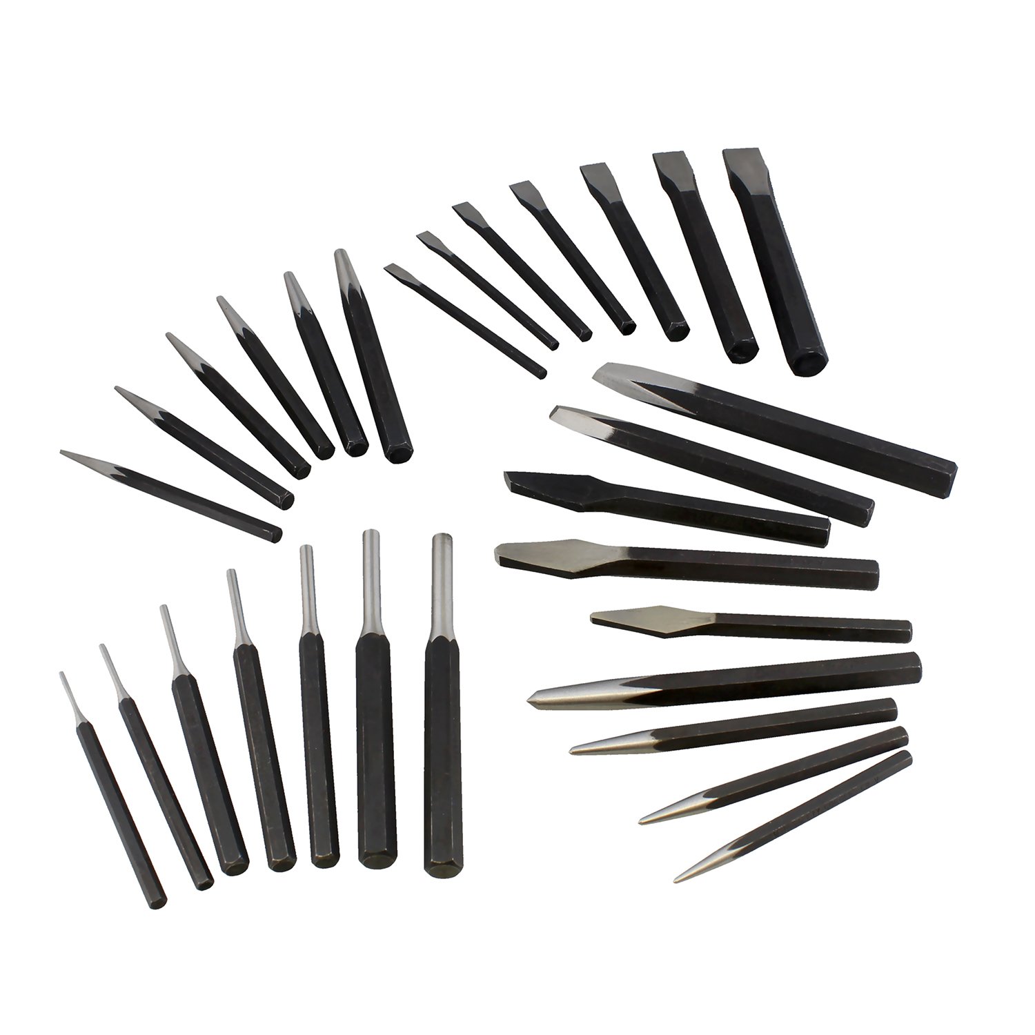 29-Piece Cold Chisel Set - Automotive Punch & Chisel Tool Kit for Metalworking, Woodworking & DIY Projects - Heavy Duty Steel Construction for Professional Use