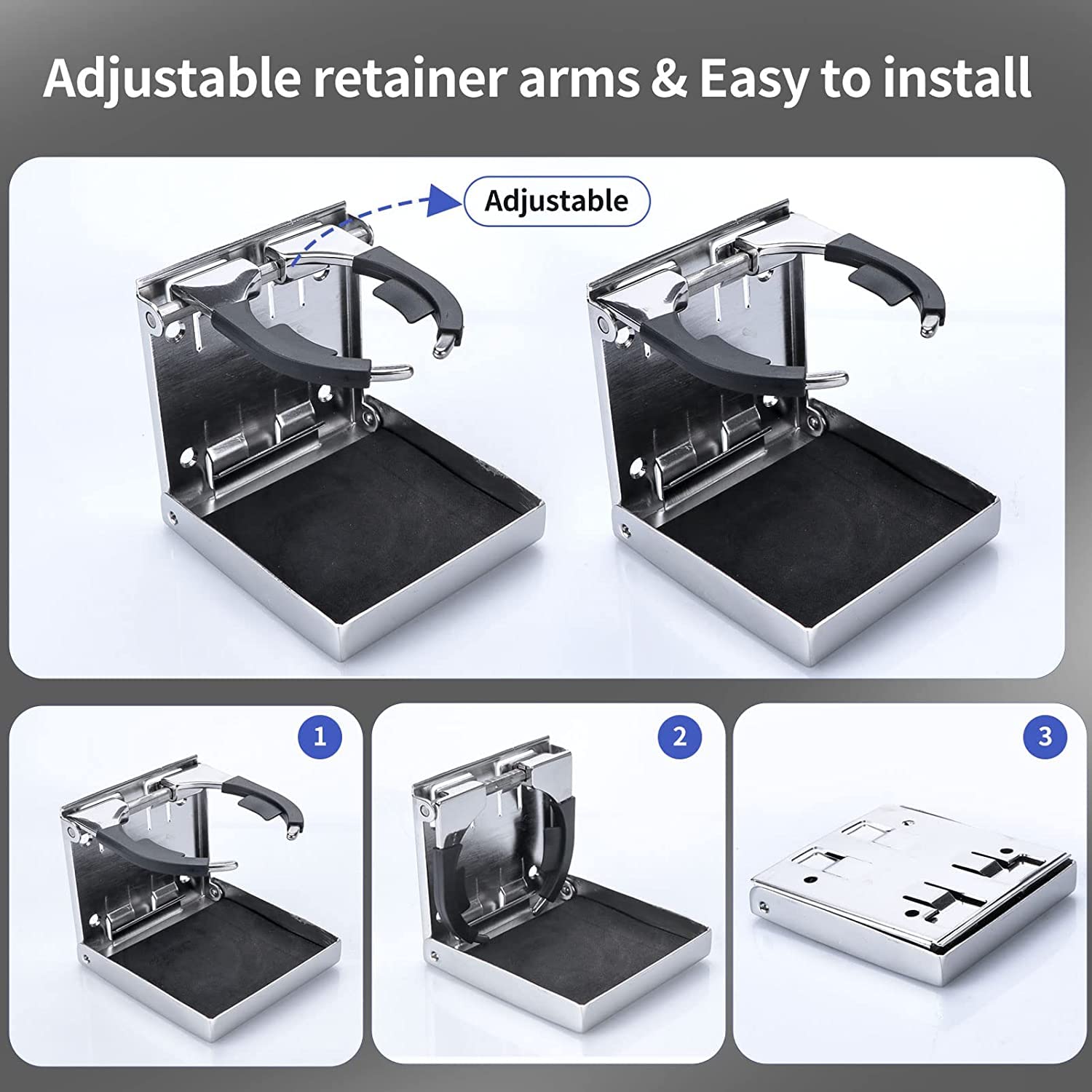 316 Stainless Steel Adjustable Folding Cup Holder for Boat, Marine, RV, Car - Durable Drink Holder for Outdoor, Camping, Travel & Road Trips