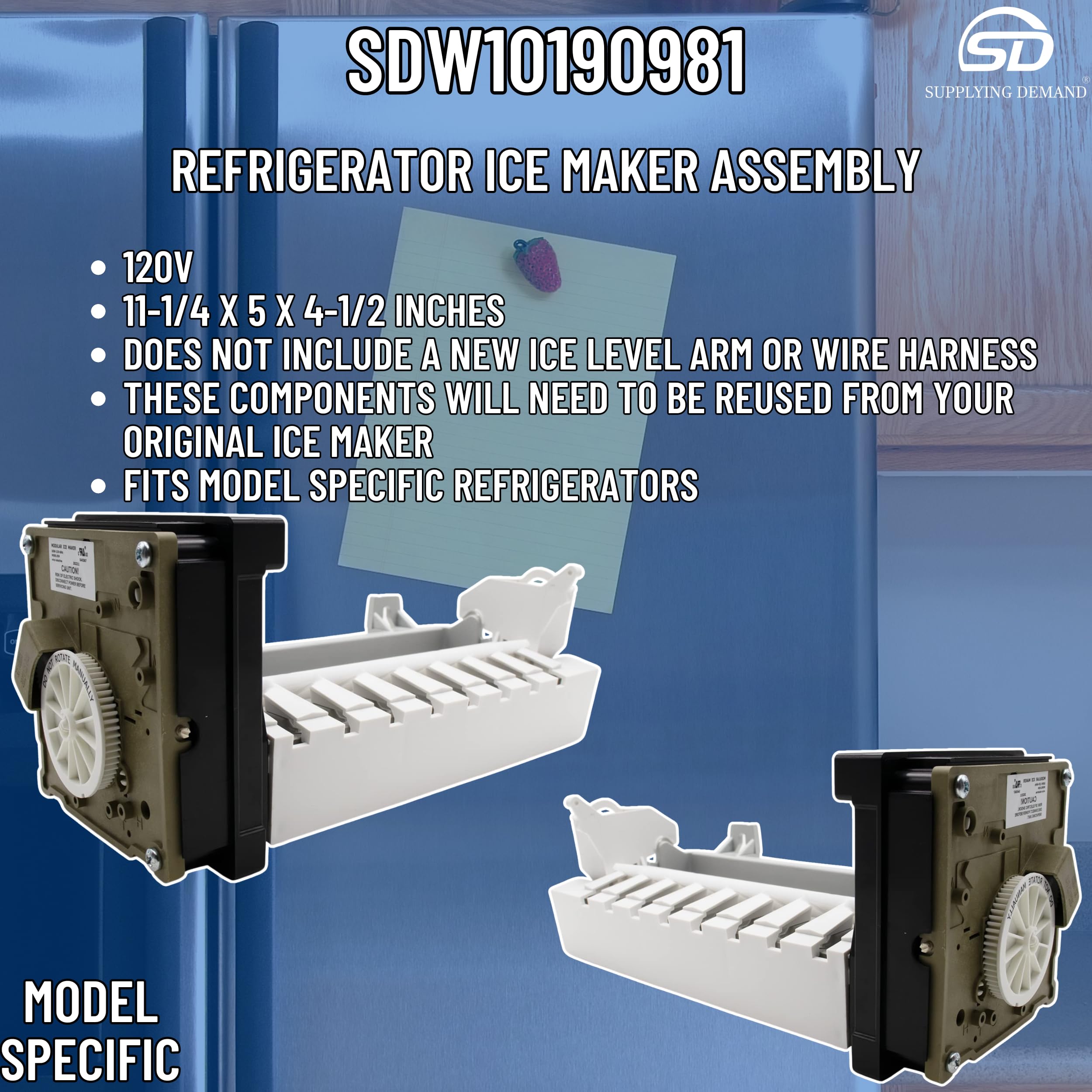 Original Refrigerator Ice Maker Assembly Replacement - Compatible with W10190981 & W10122533 Models - Perfect for Kitchen Appliance Repair & DIY Home Maintenance