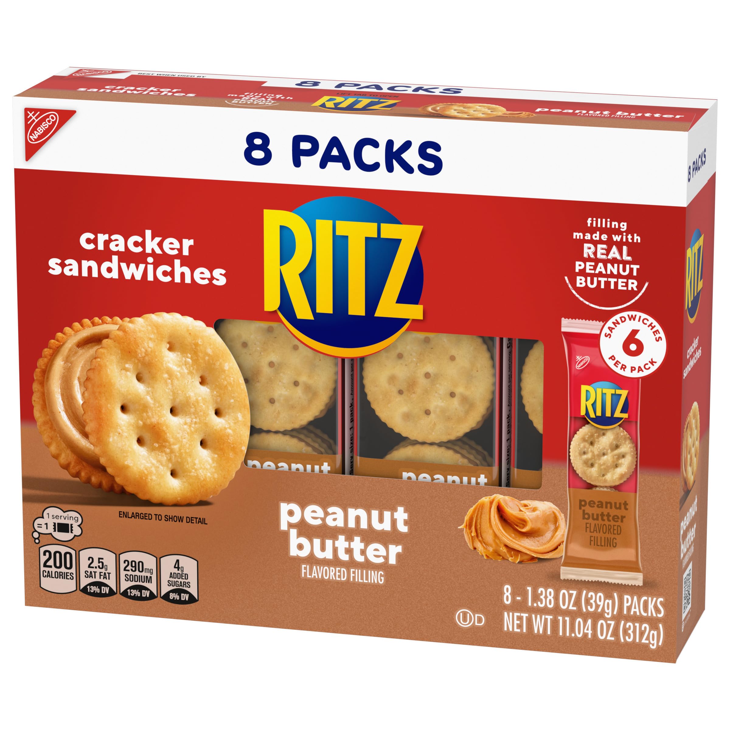RITZ Peanut Butter Sandwich Crackers - 8 Individual Snack Packs (48 Crackers Total) - Perfect for Lunch Boxes, School Snacks, Office Breaks & On-the-Go Healthy Treats