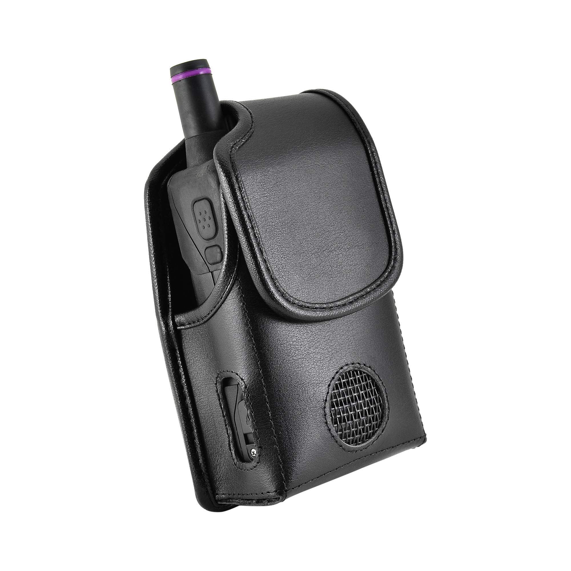 Premium Black Leather Holster Case for Unication G4 & G5 Voice Pagers - Heavy Duty Rotating Belt Clip & Magnetic Closure - Ideal for Firefighters, EMS, and Public Safety Professionals