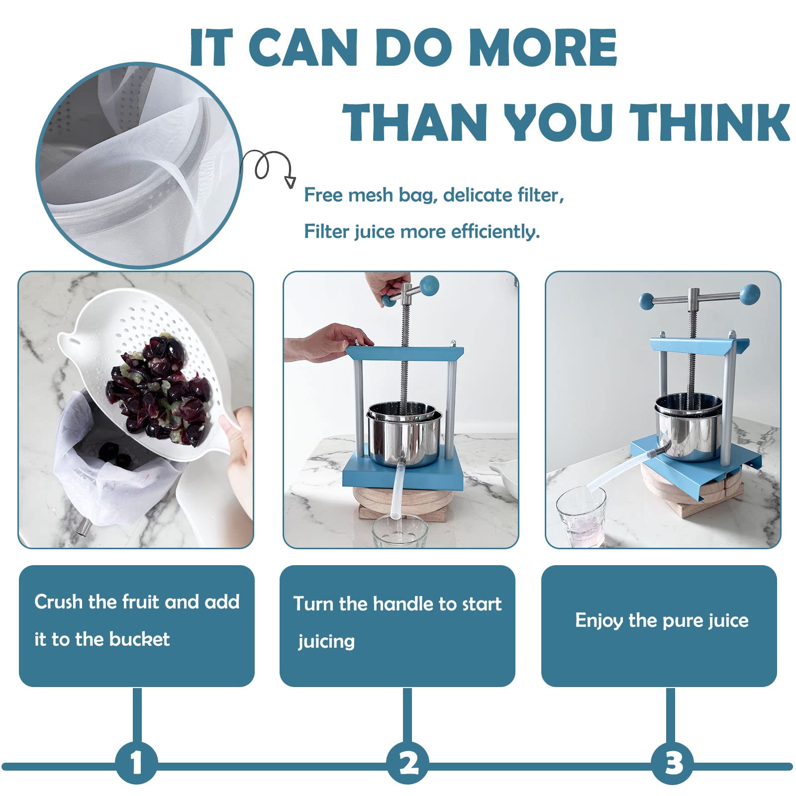 SQUEEZE Master 0.8 Gallon Manual Cheese & Fruit Press - Herb Tincture & Wine Making Tool (Blue) - Perfect for Home Brewing, DIY Juicing & Crafting Artisanal Cheeses