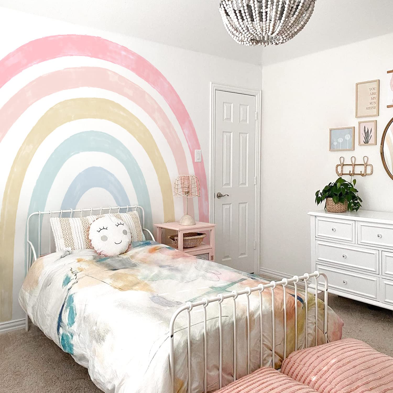 Colorful Rainbow Wall Stickers for Nursery & Kids Room Decor - Large 94.49x82.68 Inch Peel & Stick Fabric Watercolor Mural - Perfect for Bedroom, Playroom & Living Room Wall Art Decals