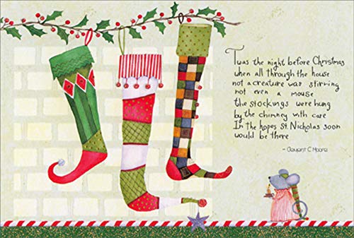 Pictura TWAS The Night Before Christmas Holiday Greeting Card - Festive Stockings and Mouse Design for Christmas Gifts, Party Invitations & Seasonal Decorations