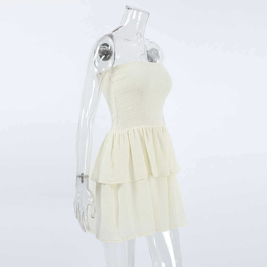 2025 Sexy Strapless Tube Top White Laminated Ruffle Edge Dress - New Spring Summer Fashion Commuter Skirt for Women | Perfect for Office, Party & Casual Wear