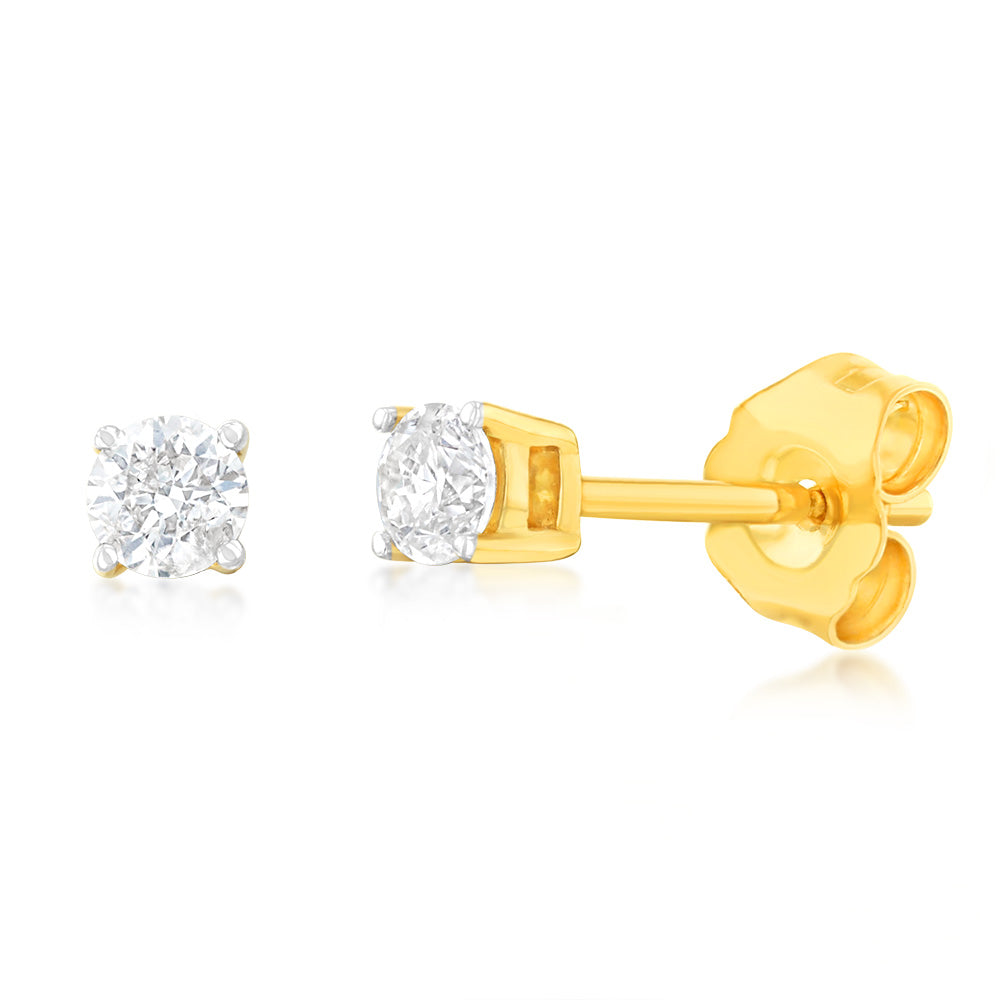 9ct Yellow Gold 0.20 Carat Diamond Stud Earrings - Elegant Everyday Jewelry for Women, Perfect for Work, Parties & Special Occasions