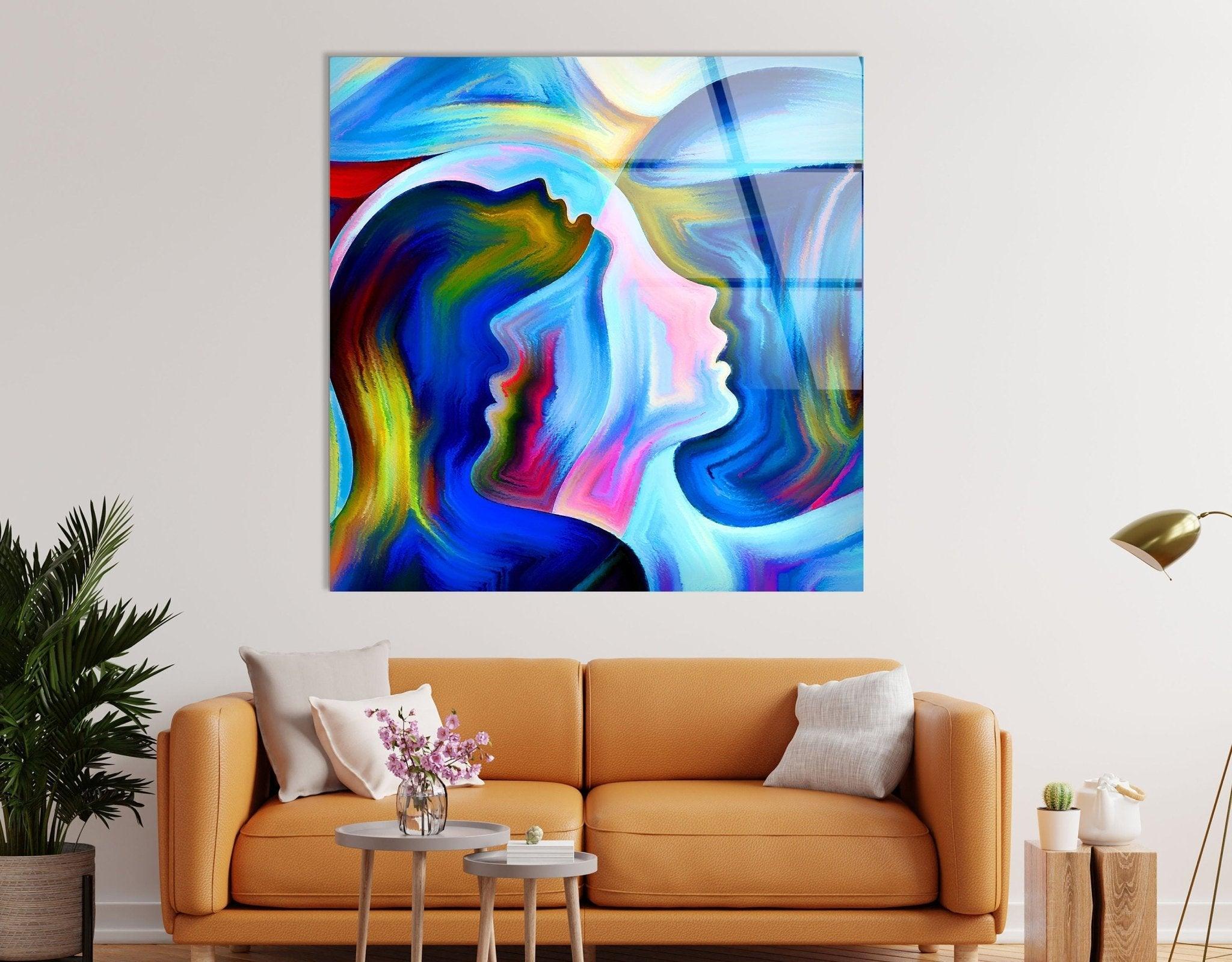 Abstract Woman Glass Wall Art - Modern Handmade Glass Painting for Home & Office Decor - Perfect for Living Room, Bedroom, or Office Wall Decor