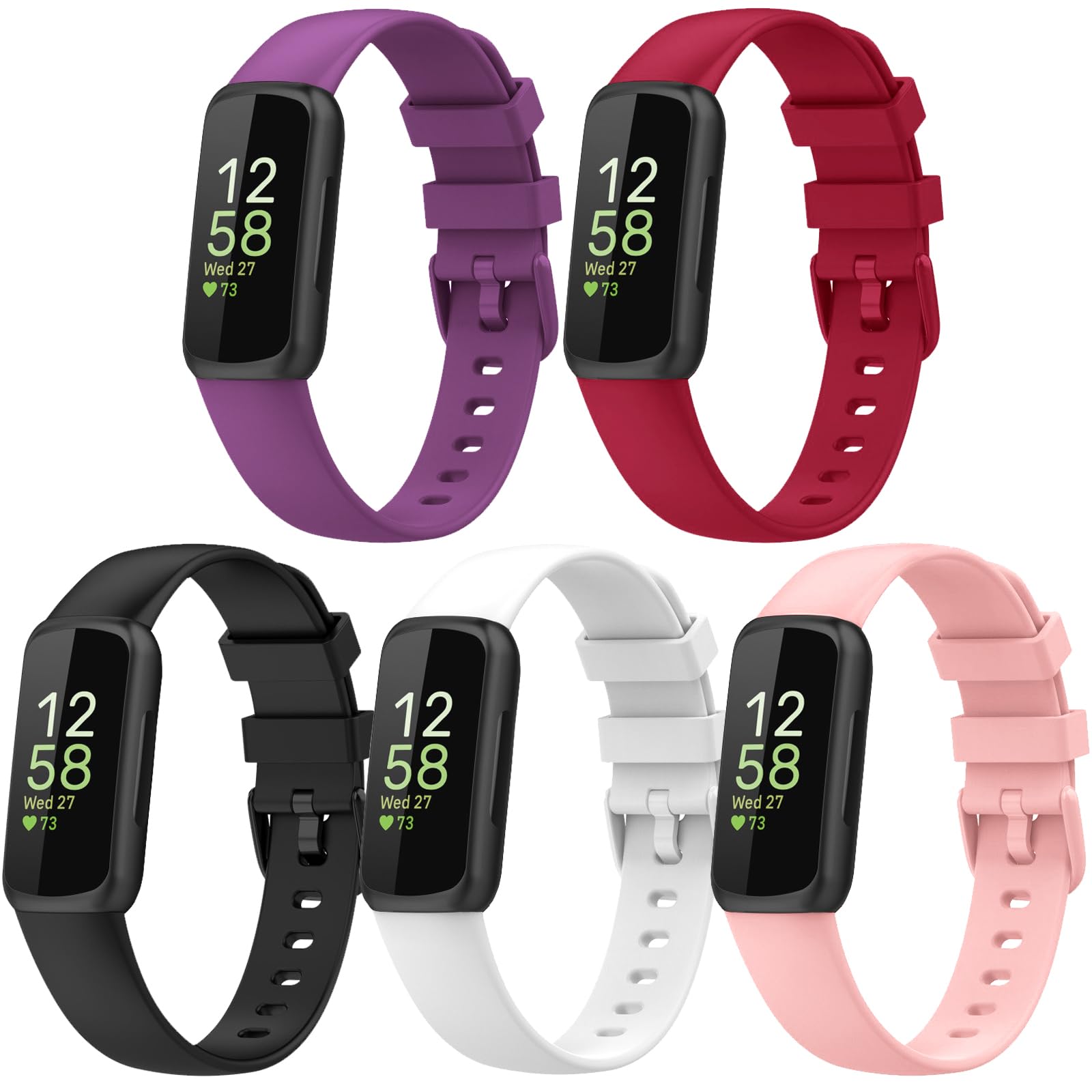 Nigaee 5 Pack Soft Silicone Replacement Bands for Fitbit Inspire 3 - Adjustable Breathable Wristbands for Women & Men - Perfect for Workouts, Running & Daily Wear