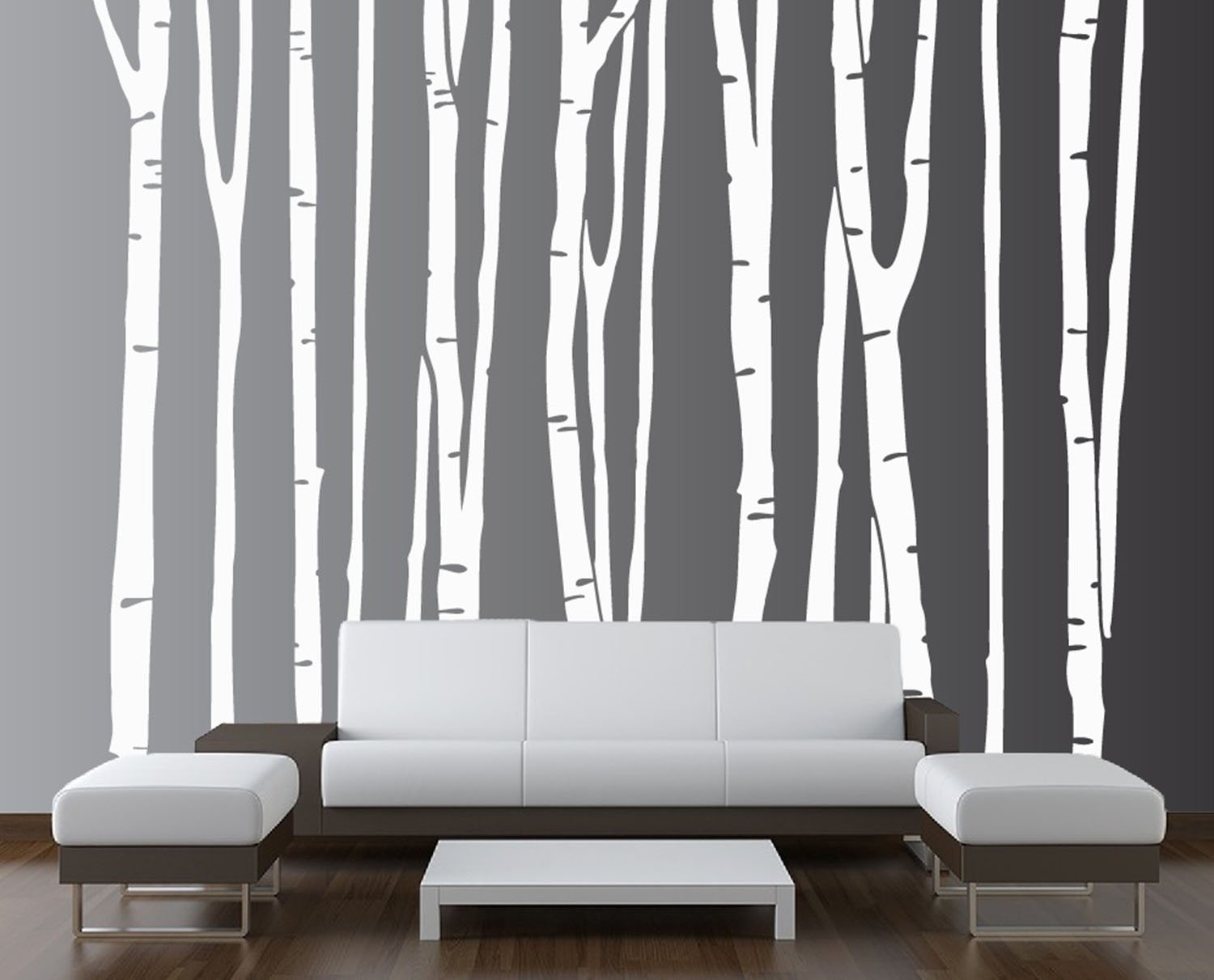 Large Removable Wall Decal - 9 Birch Trees Forest Vinyl Sticker for Kids Room (108