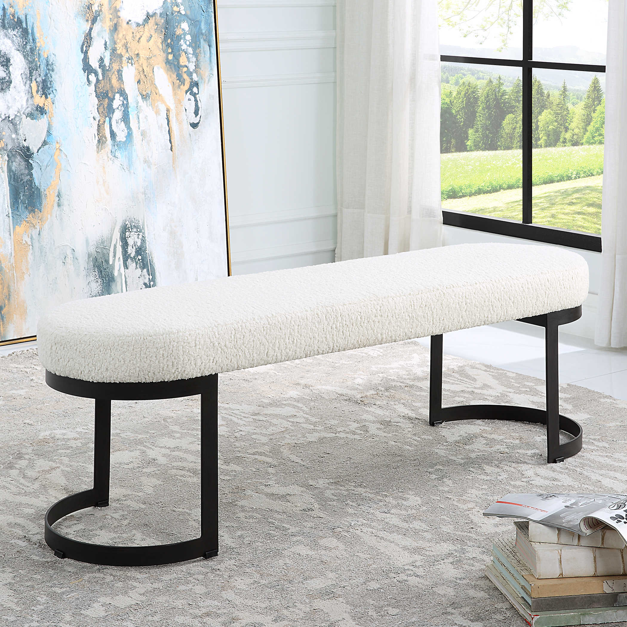 White Living Room Bench - Modern Upholstered Storage Ottoman for Small Spaces | Perfect for Entryway, Bedroom & Living Room Decor