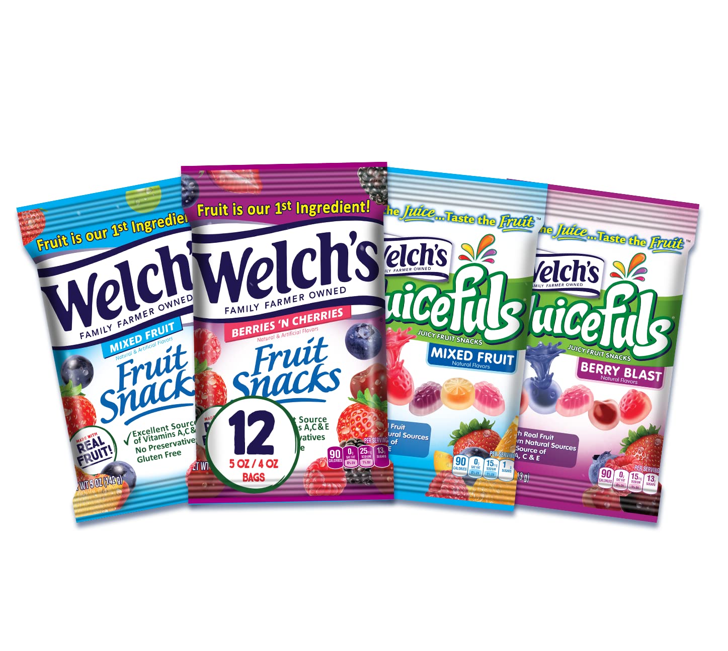 Welch's Fruit Snacks Variety Pack - Mixed Fruit, Berry Blast & Berries 'N Cherries - 12 Single Serve Bags (4oz & 5oz) | Healthy Kids Snacks for School Lunch, Travel & On-the-Go