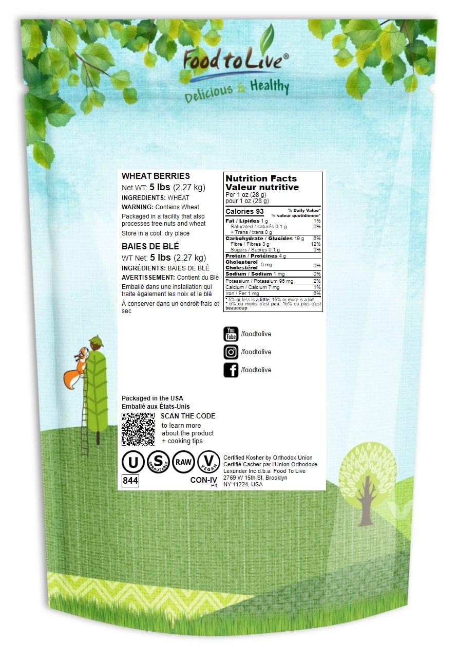 Food to Live Hard Red Wheat Berries, 5 Pounds – Organic Sprouting Seeds for Wheatgrass, Bread Making & Home Gardening | Kosher, Raw, Vegan, Non-GMO Bulk Wheat | Perfect for Juicing, Baking & Healthy Recipes