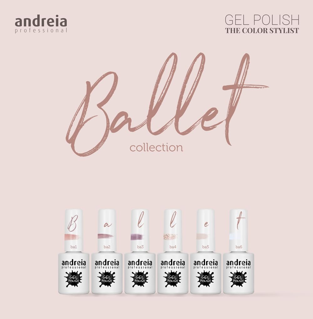 Andreia Semi-Permanent Nail Gel Polish for UV/LED Lamp - Long Lasting 4 Weeks French Manicure with Intense Shine - Ballet BA4 Pink Glitter Nail Varnish (10.5ml) - Perfect for Salon, Home DIY & Special Occasions