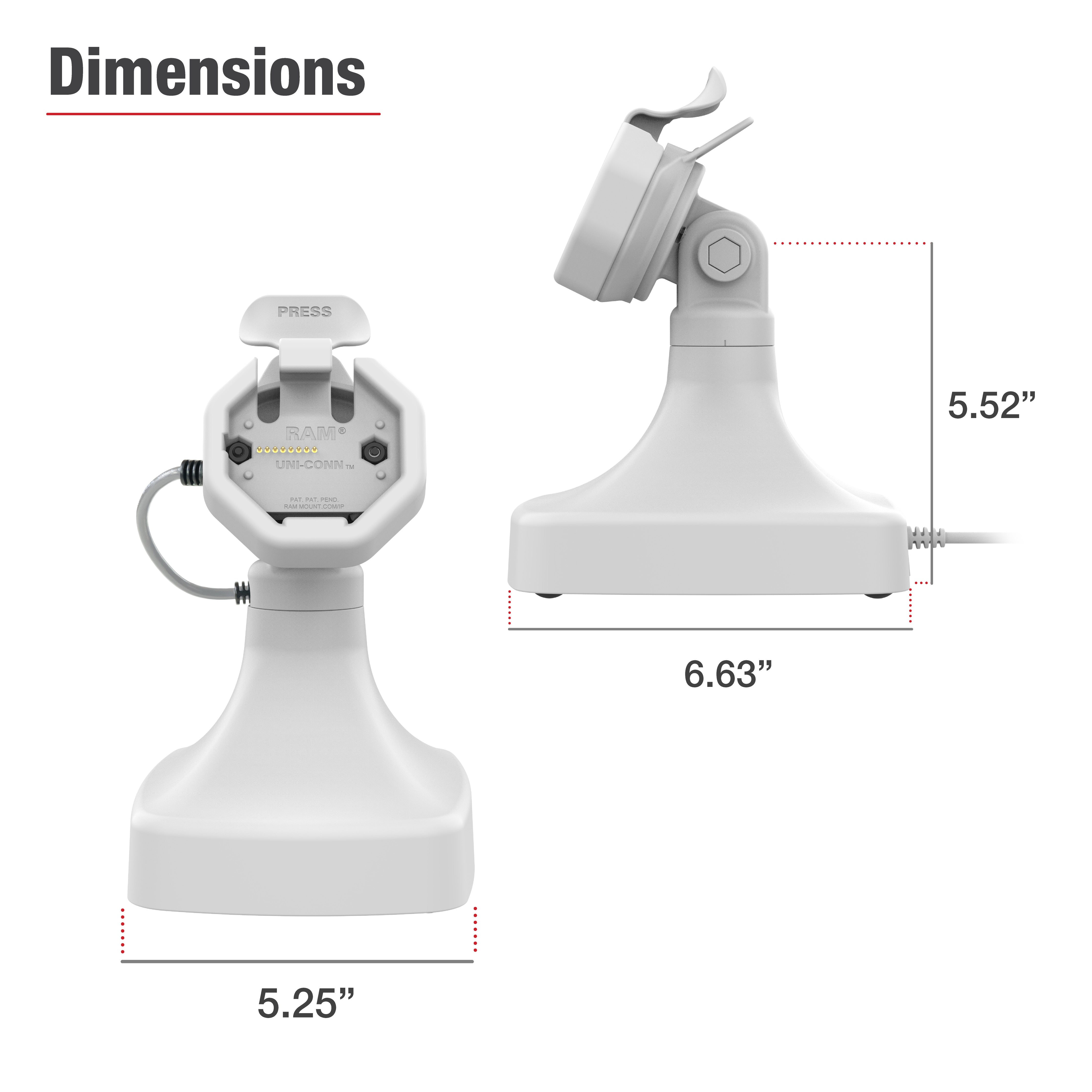 GDS® Uni Conn™ Powered Tilt & Swivel Dock with PoE + Data - Gray (RAM GDS DOCK D14 U3E 2A GRY) - Perfect for Office Workstations, Conference Rooms & Home Office Setups