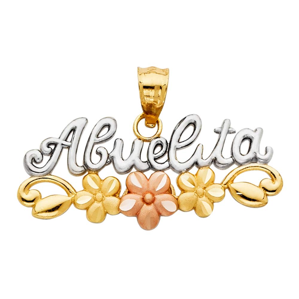 14K Yellow Gold, White Gold & Rose Gold Abuelita Pendant Necklace - 30x20mm Elegant Jewelry Gift for Women, Grandma, Mother - Perfect for Birthdays, Anniversaries & Special Occasions