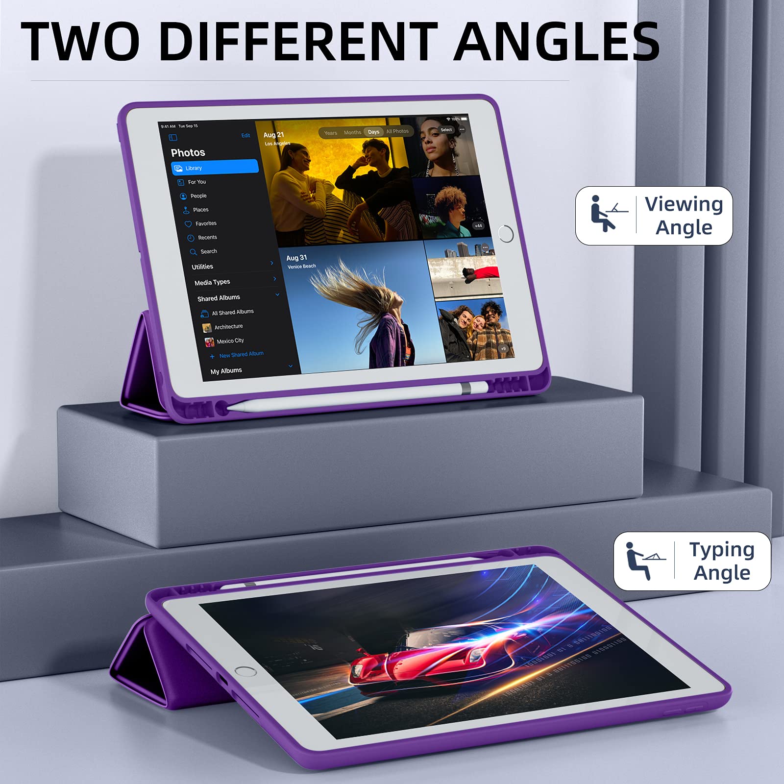 Mastten iPad 9th/8th/7th Generation Case with Pencil Holder - 10.2 Inch Protective Cover for iPad 2021/2020/2019 Models | Auto Wake/Sleep | TPU Smart Stand Back Case in Plum | Perfect for Work, School & Travel Protection