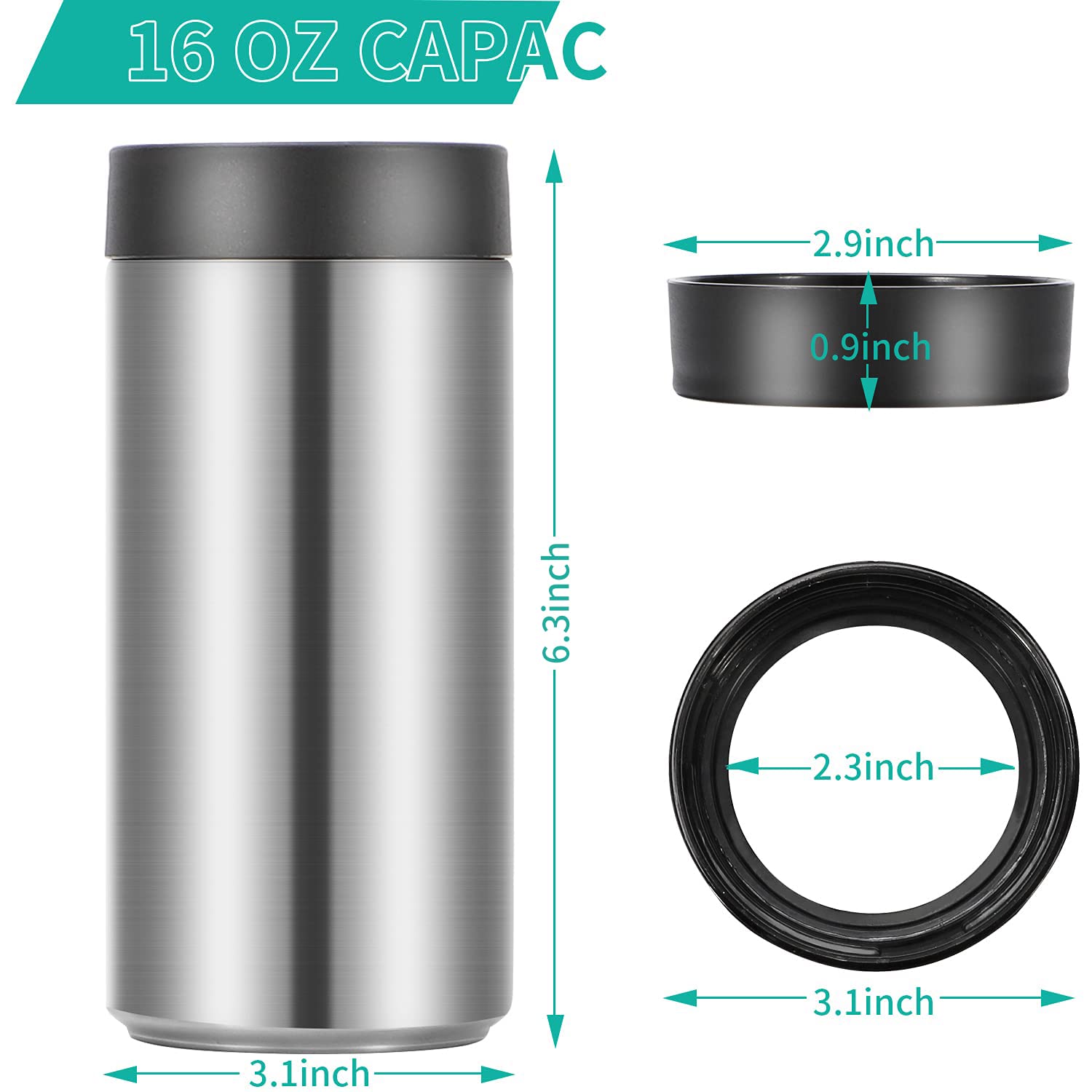 OJOJ 16oz Insulated Can Cooler - Double Walled Stainless Steel Beer Can Holder for Camping, Picnics & Outdoor Parties | Keeps Drinks Cold for Hours