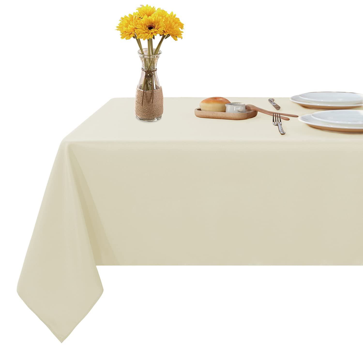 Stain-Resistant Wrinkle-Free 90x156 Inch Rectangle Polyester Tablecloth - Washable Decorative Dining Table Cover for Buffet Parties, Wedding Receptions, Camping & Outdoor Events (Ivory)
