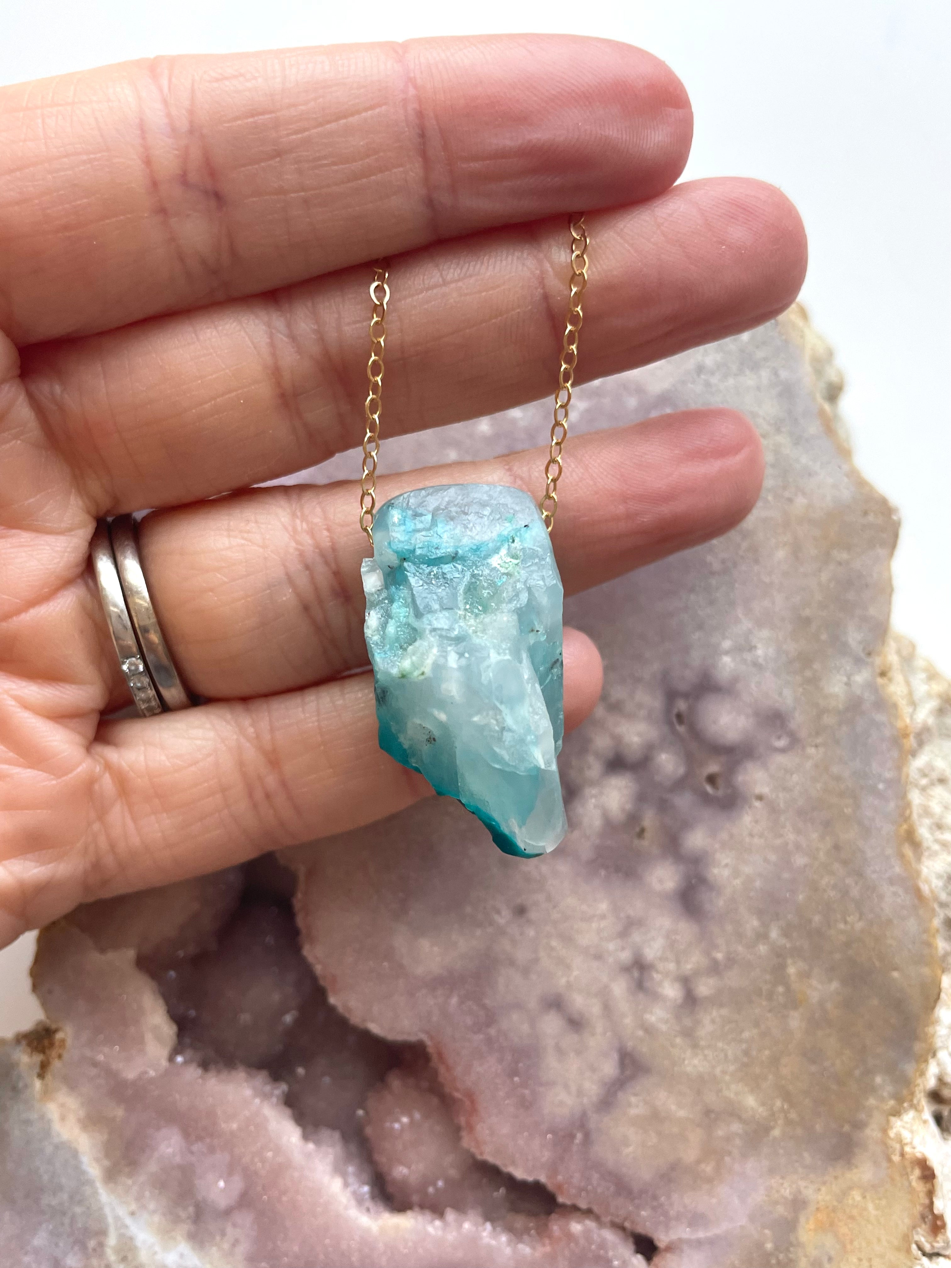 Raw Chrysocolla Pendant Necklace - Natural Stone Jewelry for Women, Healing Crystal Necklace for Spiritual Energy & Chakra Balancing | Perfect for Meditation, Yoga & Boho Fashion