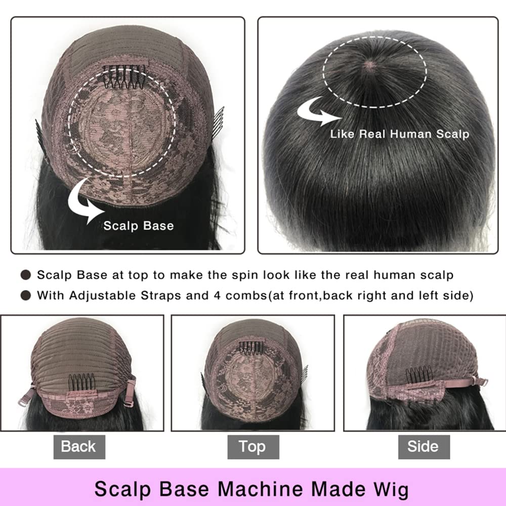 Jerry Curly Human Hair Wigs With Bangs | 200% Density Virgin Brazilian Hair | Glueless Scalp Base Top Full Machine Made Wig | Natural Color 16 Inch | Perfect for Black Women | Great for Daily Wear, Parties & Special Occasions