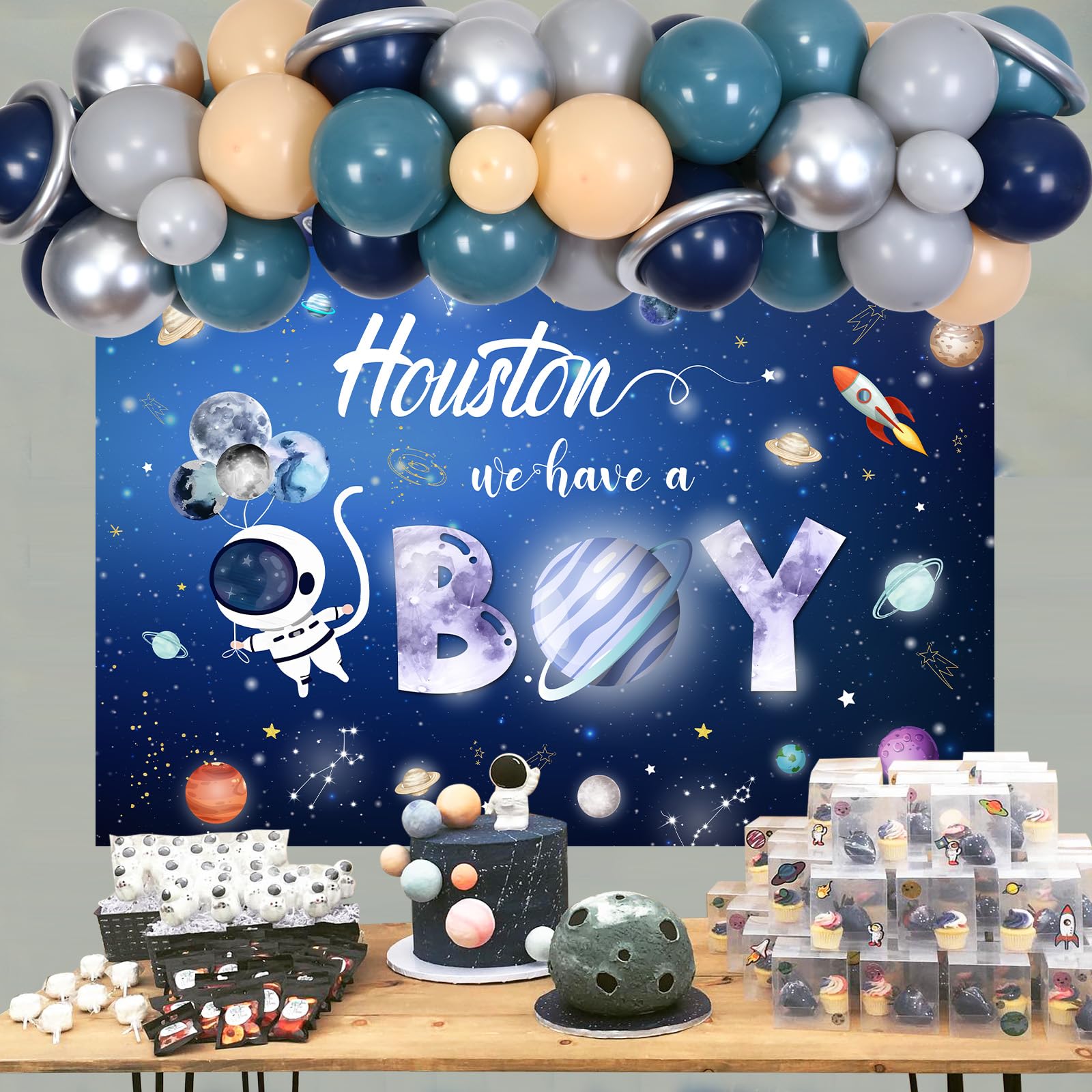 Outer Space Baby Shower Decorations Kit - Astronaut Rocket Backdrop, Galaxy Balloon Garland Arch, Night Sky Planet Party Supplies for Boys | Perfect for Baby Showers, Birthday Parties & Space-Themed Events