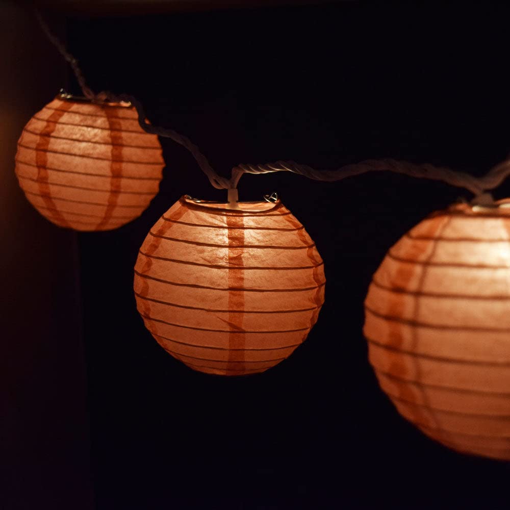 Rose Pink Coral Round Paper Lantern String Lights - 4 Inch Hanging Lanterns with 8FT Black Cord for Wedding, Party, Garden & Home Decor | PaperLanternStore.com