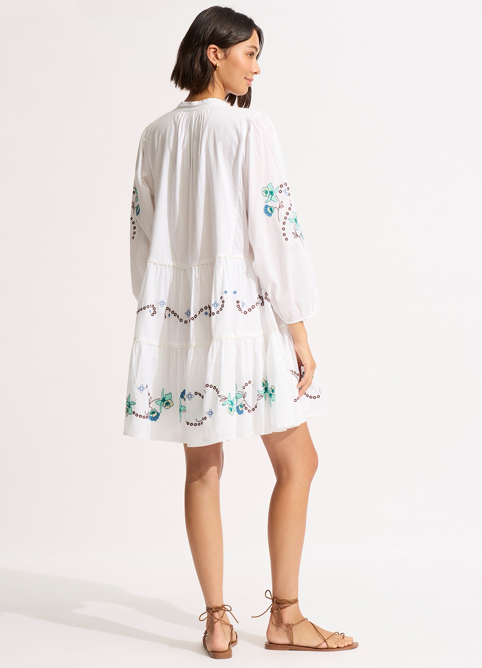 Eden Embroidery Tier Midi Dress - Floral Lace Summer Dress for Women, White | Perfect for Weddings, Parties & Special Occasions