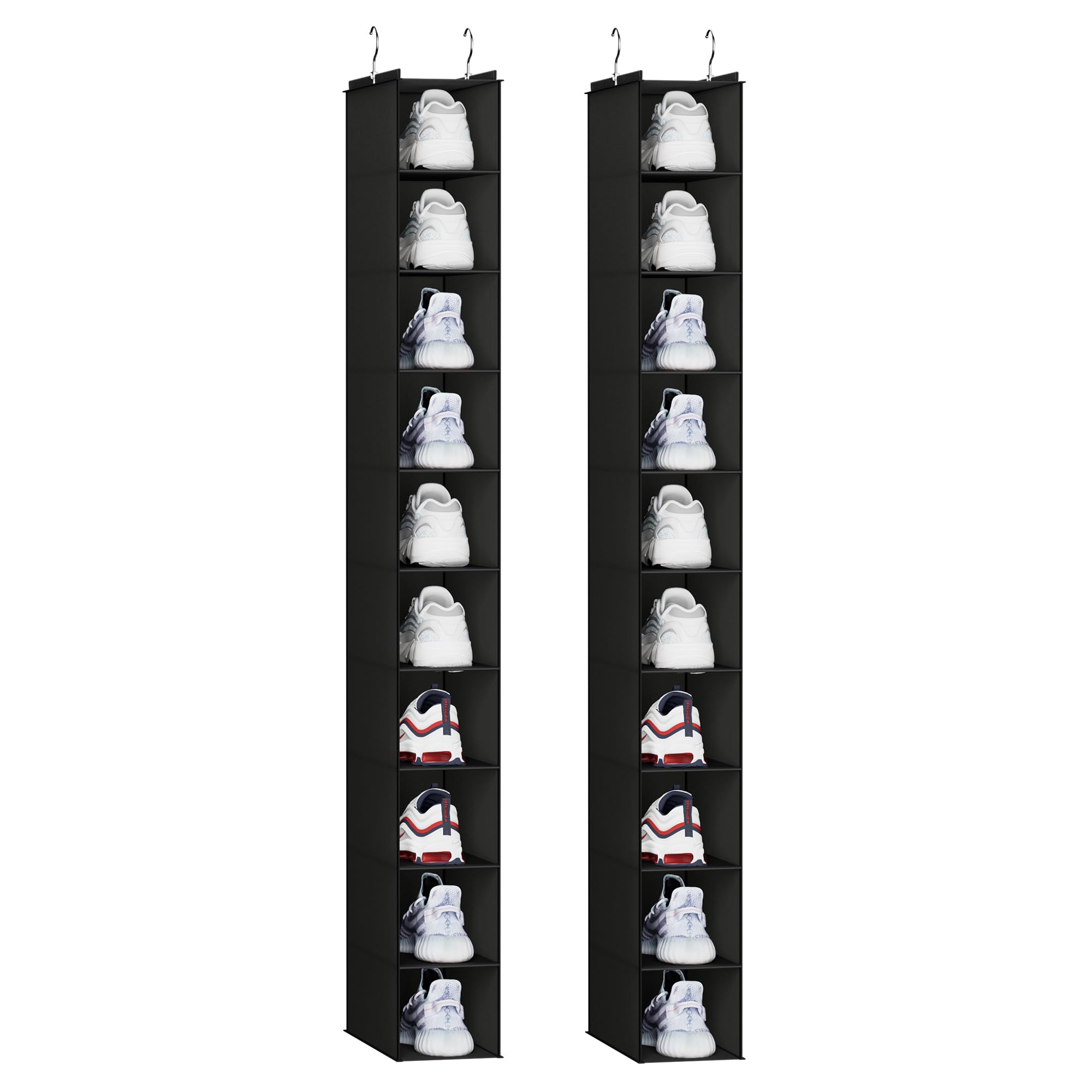 10-Shelf Hanging Shoe Organizer for Closet - Space Saving Shoe Storage (2 Pack, Black) - Perfect for Bedroom, Dorm, or Entryway Organization