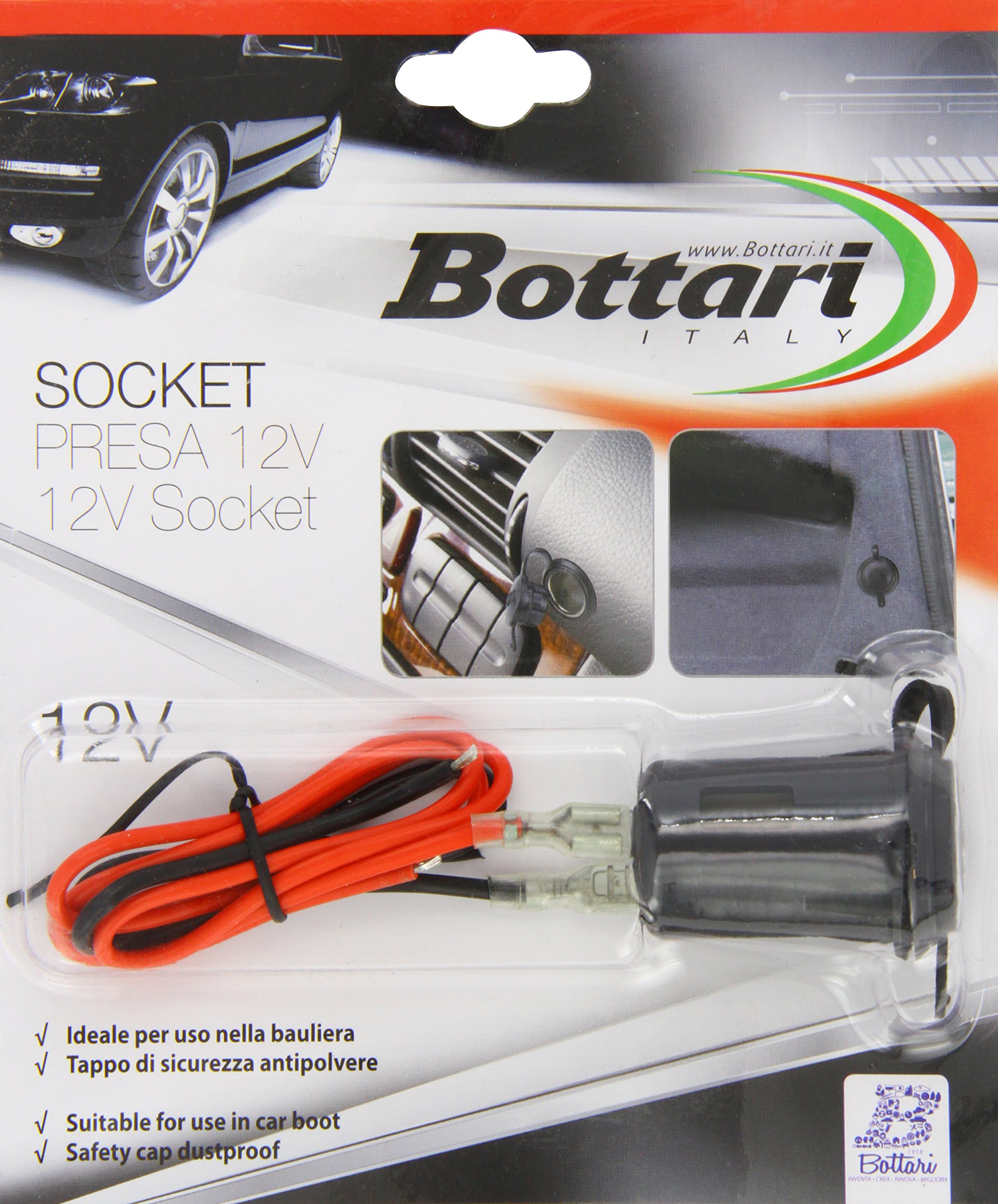 Bottari SpA 30206 12V Car Cigarette Lighter Socket Plug with Cable - Perfect for Charging Phones, GPS & Devices in Vehicles, Boats & RVs