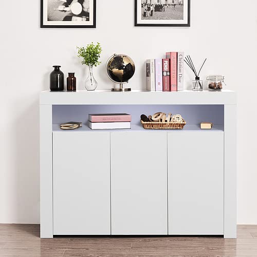 Modern Black High Gloss LED Sideboard Storage Cabinet - 3-Door Wooden Buffet TV Stand for Living Room, Dining Room & Hallway | Perfect for Home Entertainment Storage & Display