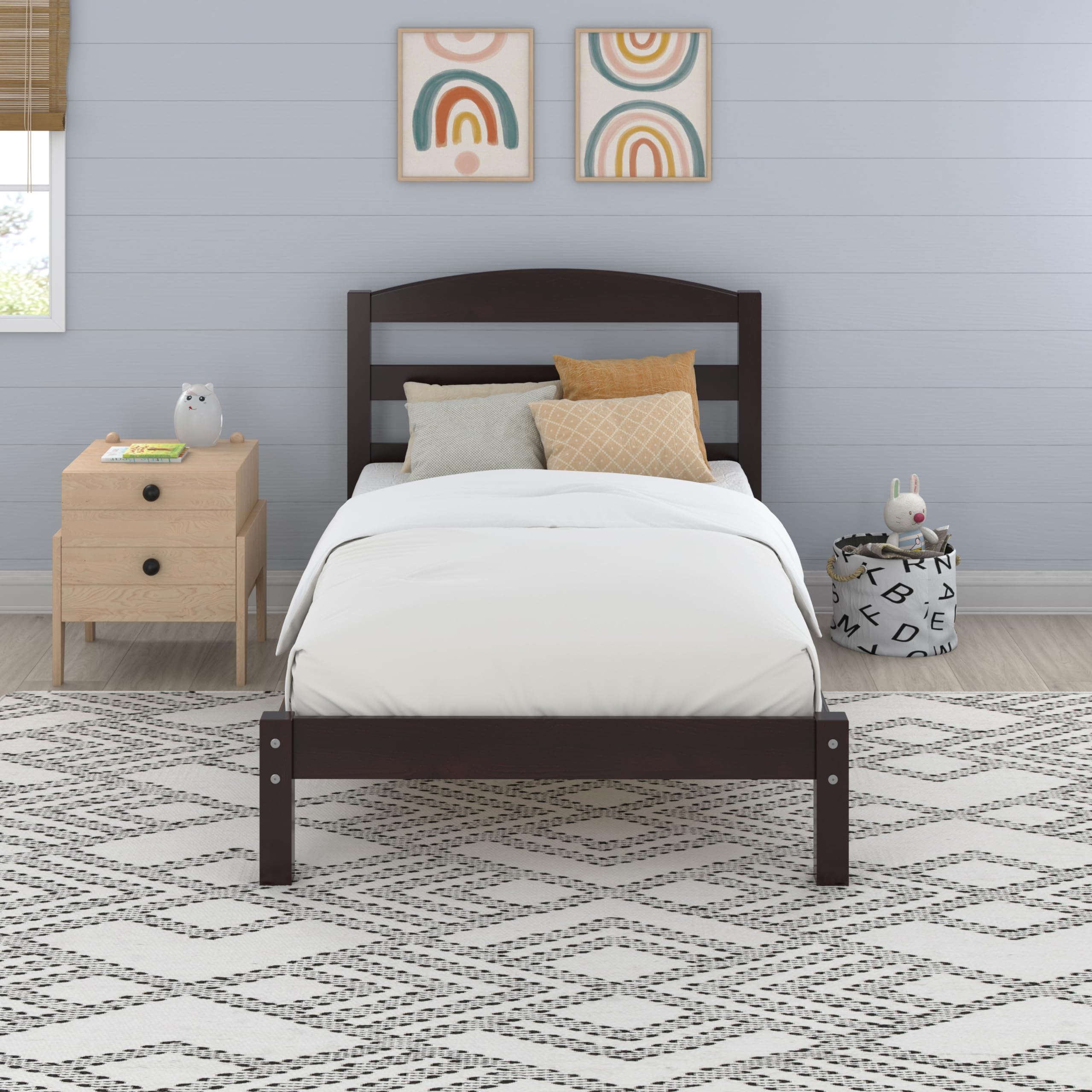 DHP Braylon Twin Bed Frame - Minimalist Wooden Bed with Espresso Finish - Sturdy Solid Wood Construction - Perfect for Kids Rooms, Guest Bedrooms & Small Spaces