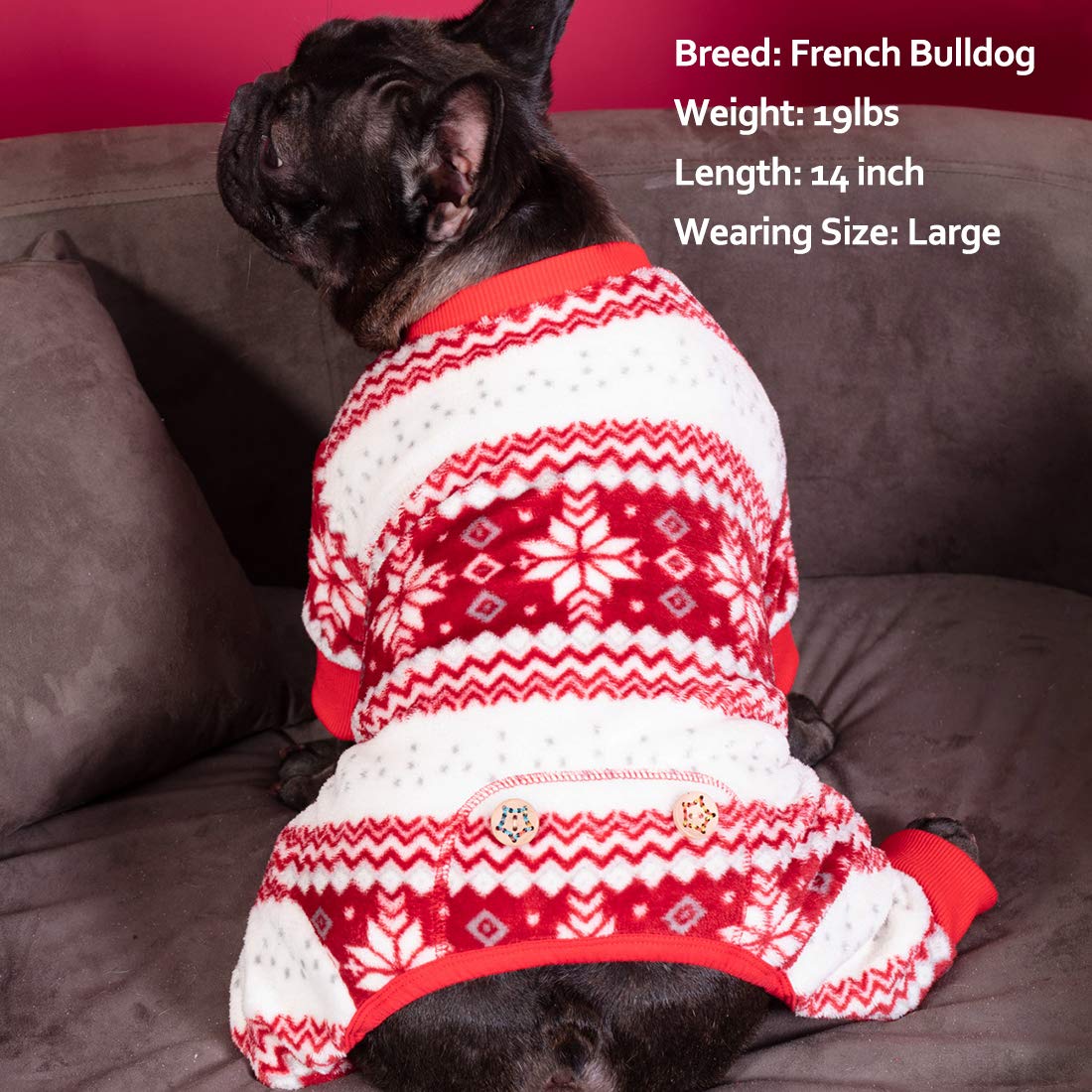 KYEESE Christmas Dog Pajamas - Snowflake Dog Sweater & Holiday Onesie for Small Dogs | Cozy Winter Dog Pjs, Jumpsuit & Christmas Outfit for Festive Family Photos & Indoor Comfort