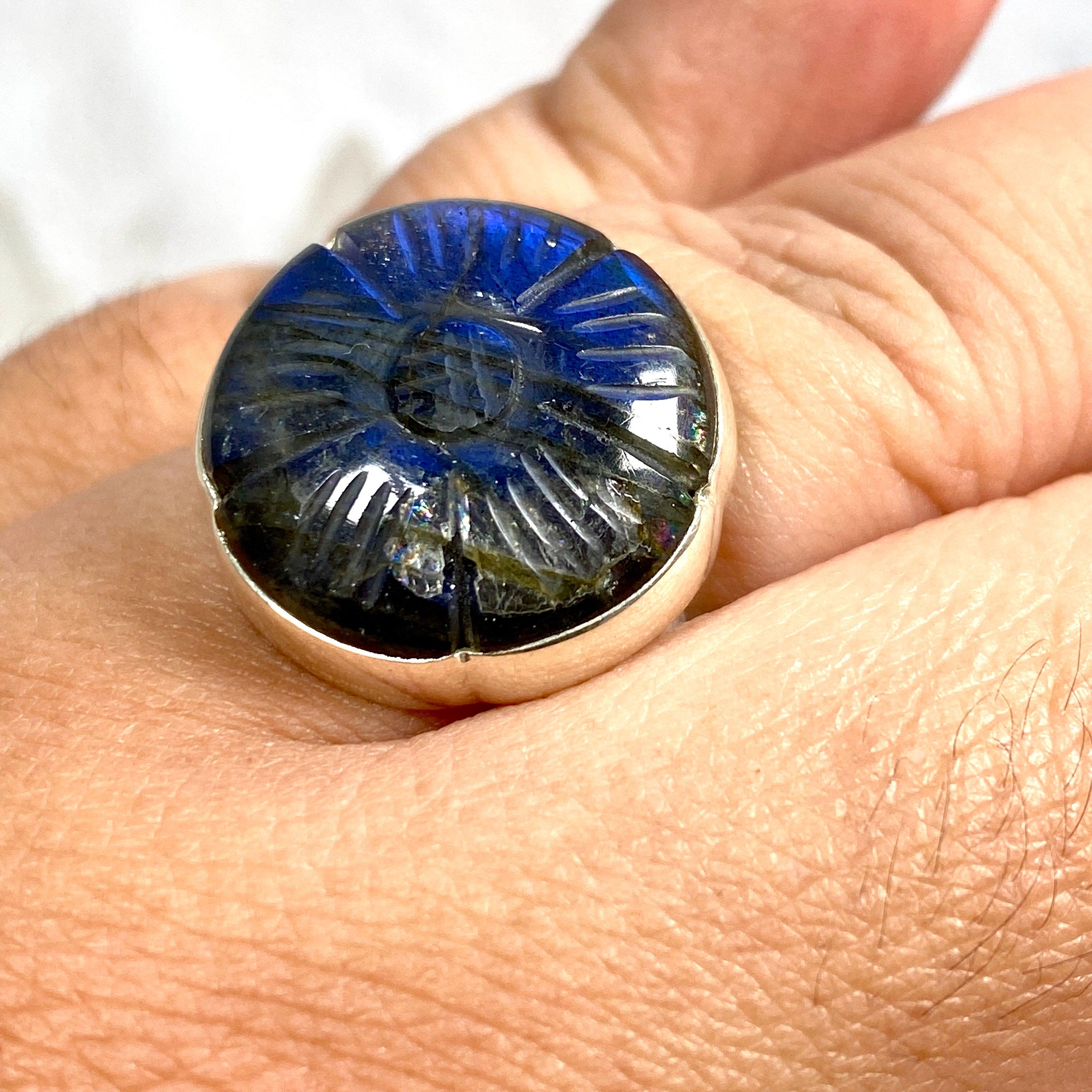 Labradorite Flower Cabochon Ring with Split Band - Sterling Silver Gemstone Jewelry for Women - Perfect for Boho Style, Gift Giving & Special Occasions