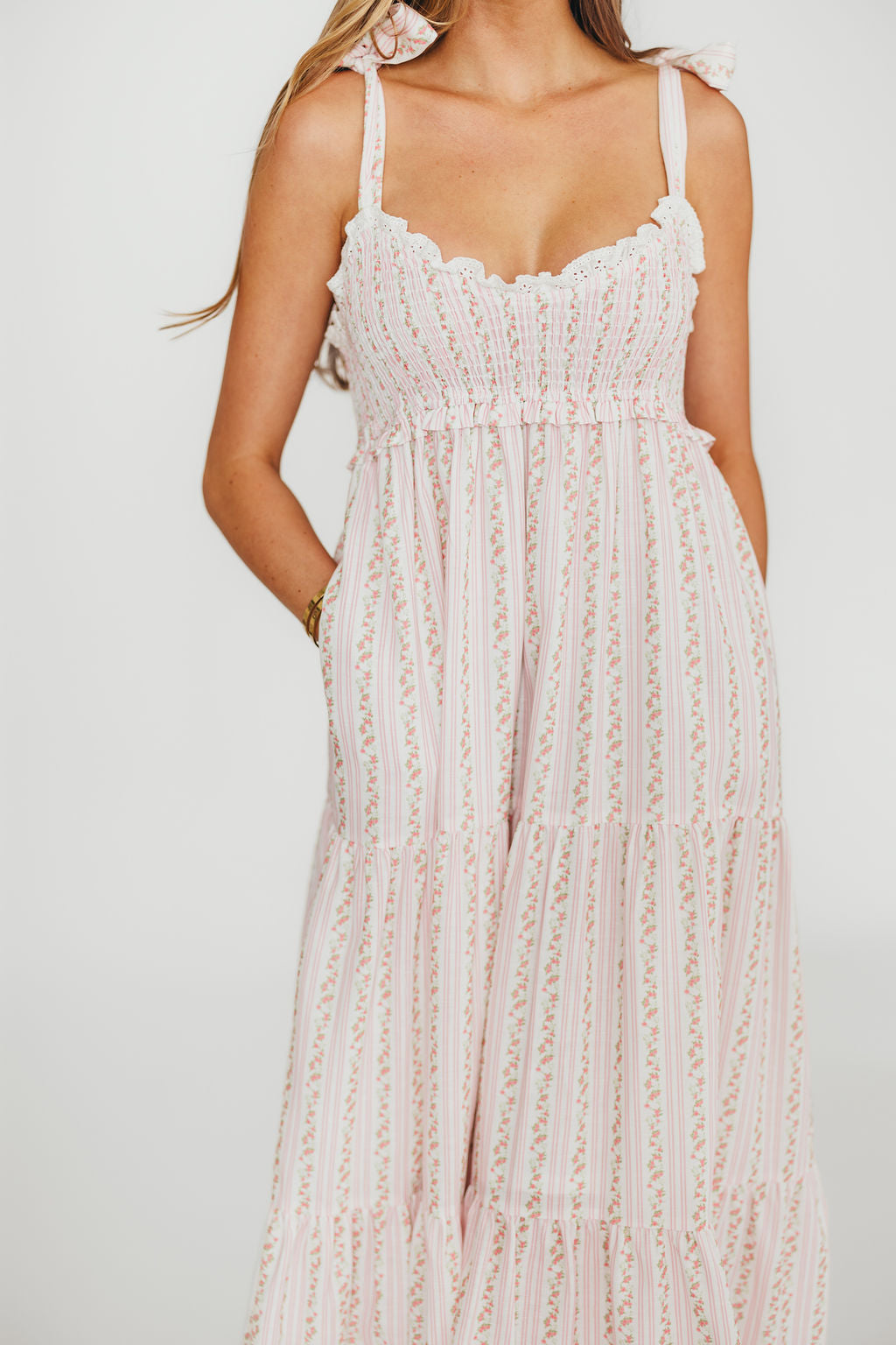 Vivienne Women's Floral Maxi Sundress - Ivory & Pink Summer Beach Dress for Vacation, Wedding, Party | Lightweight & Comfortable