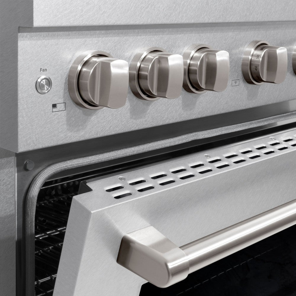 ZLINE 36-inch 5.2 cu.ft Dual Fuel Range - Gas Cooktop & Electric Convection Oven - Satin Stainless Steel with 6 Brass Burners (SDRS BR 36) - Perfect for Modern Kitchens & Professional Cooking