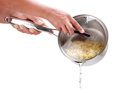 AVACRAFT 2.5 Quart Stainless Steel Saucepan with Glass Lid & Strainer - Tri-Ply Capsule Bottom, Ergonomic Handle & Dual Spouts for Easy Pouring - Perfect for Cooking Sauces, Soups, Pasta & More in Home Kitchen
