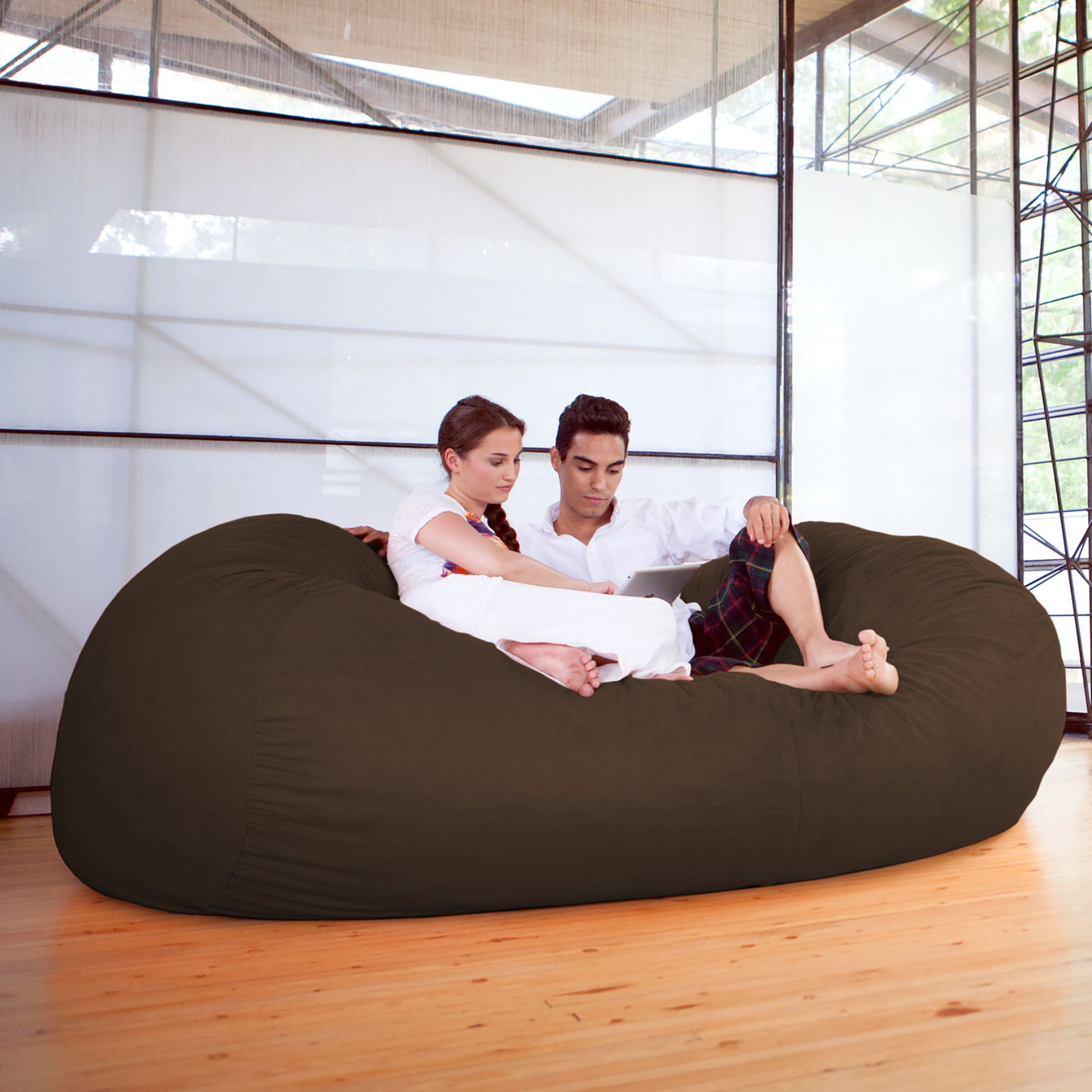 Jaxx 7 Foot Giant Bean Bag Sofa - Oversized Chocolate Brown Memory Foam Chair for Adults, Kids - Perfect for Living Room, Game Room, Dorm & Movie Nights