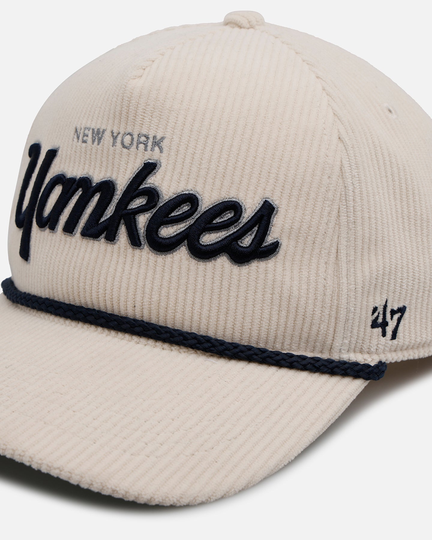 New York Yankees 'Natural Script' Premium Corduroy Snapback Hat - 47 Brand Official MLB Licensed Cap for Men & Women - Perfect for Baseball Games, Streetwear & Casual Outfits