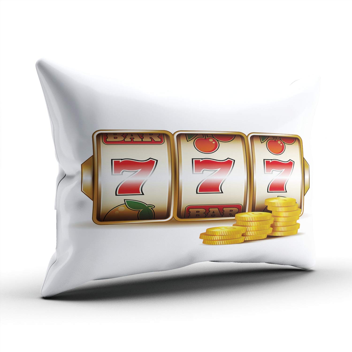 Casino Slot Machine Throw Pillow Cover - 12x18 Inches Hidden Zipper Decorative Pillow Case with Coin Design | Perfect for Home Decor, Gaming Room, and Gift Giving
