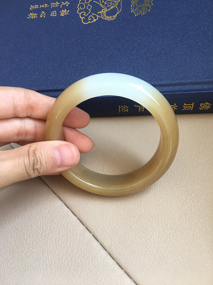 Natural Jade Bangle - Genuine Nephrite Stone Bracelet, 61.3mm Inner Diameter (NBE016) - Perfect for Meditation, Yoga & Spiritual Healing