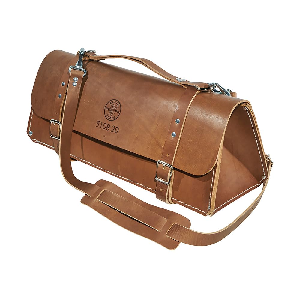 Klein Tools 5108-20 Premium 20-Inch Leather Tool Bag - Durable Electrician Work Bag for Professional Tools & Equipment Storage