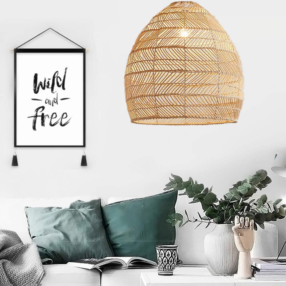 Japanese Style Rattan Pendant Light with E27 Base - 35Cm Diameter Handwoven Chandelier for Bedroom, Dining Room & Tea Room | Boho Farmhouse Ceiling Lighting Fixture | Perfect for Cozy Home Decor and Relaxing Spaces