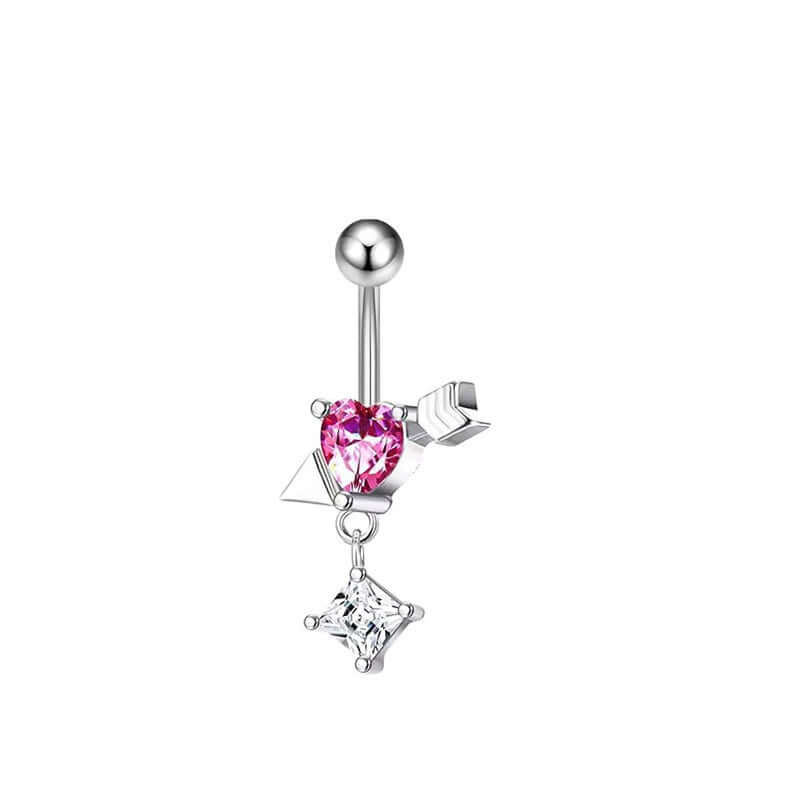 Angel Cupid Heart Bar Belly Button Rings - Surgical Steel Navel Piercing Jewelry for Women | Q0066 | Perfect for Summer Beach, Pool Parties & Body Jewelry Collection