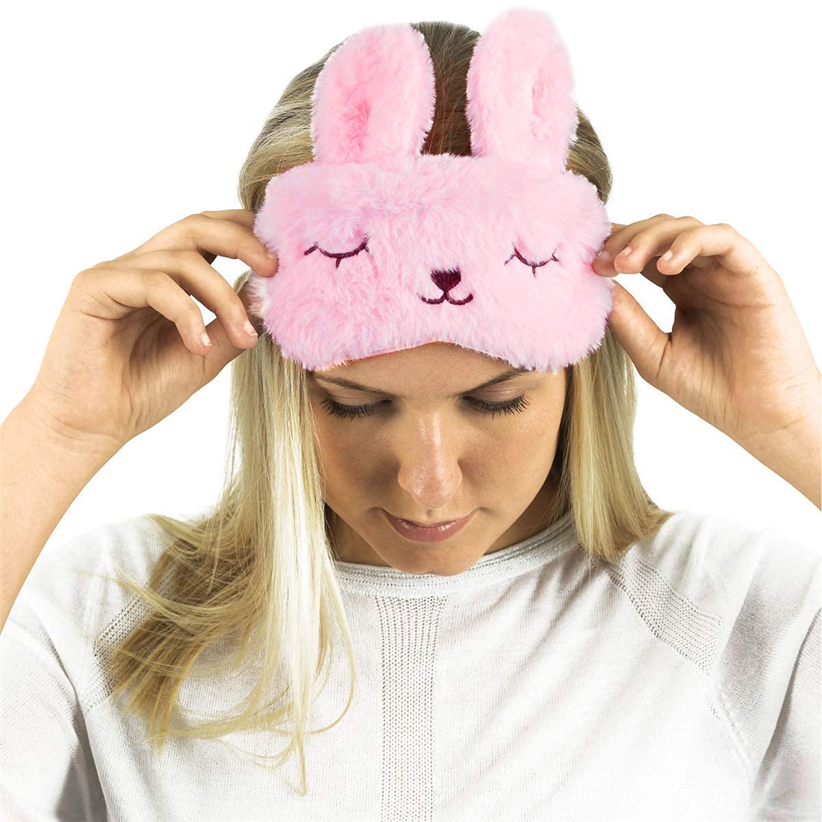 Soft Plush Bunny Sleep Mask for Women & Men - Comfortable Eye Cover for Insomnia Relief, Meditation, Travel & Puffy Eyes - Cute Animal Eye Shade for Dark Circles & Beauty Sleep (Perfect for Home, Office & Airplane Use)