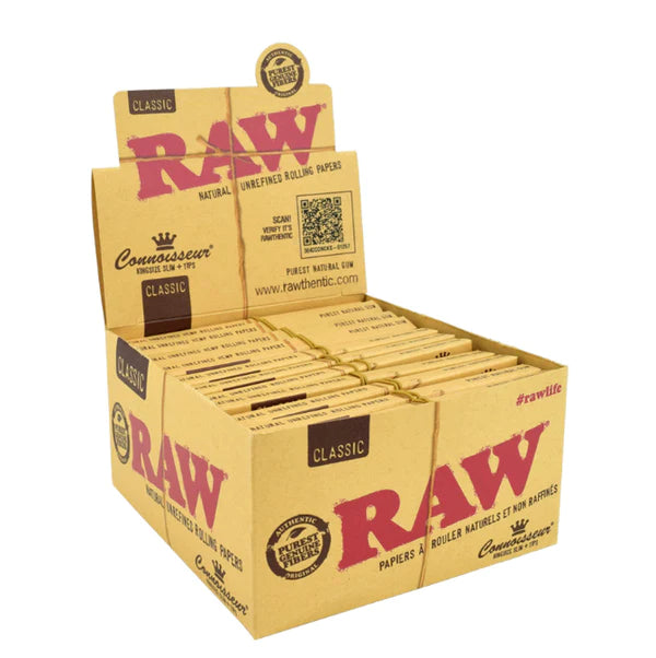 RAW Rolling Papers Connoisseur King Size Slim with Tips - Premium Ultra Thin Natural Hemp Rolling Papers for Smooth Smoking Experience | Perfect for Rolling Cigarettes, Joints & Blunts at Home or Outdoors