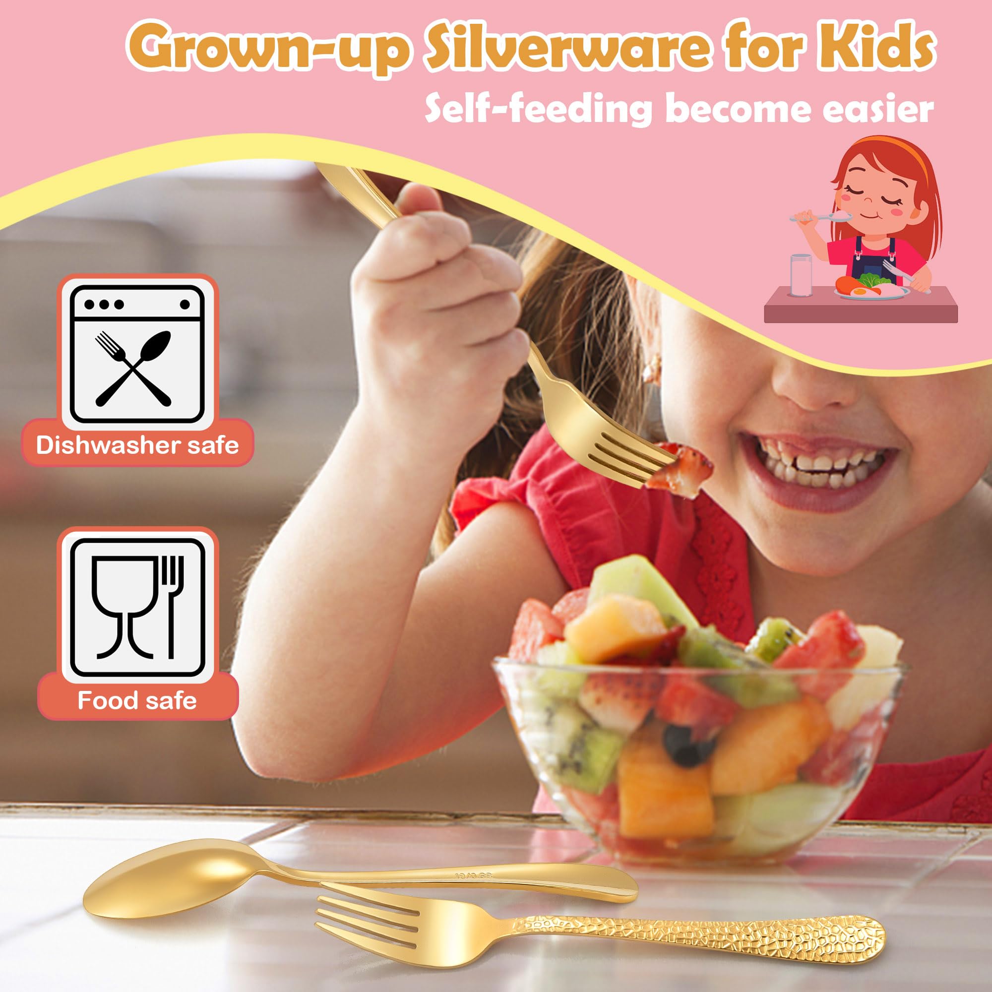 E-far 10-Piece Stainless Steel Toddler Forks and Spoons Set - Safe, Non-Toxic Kids Utensils for Self Feeding - BPA-Free Baby Silverware for Home, Travel & Daycare Use
