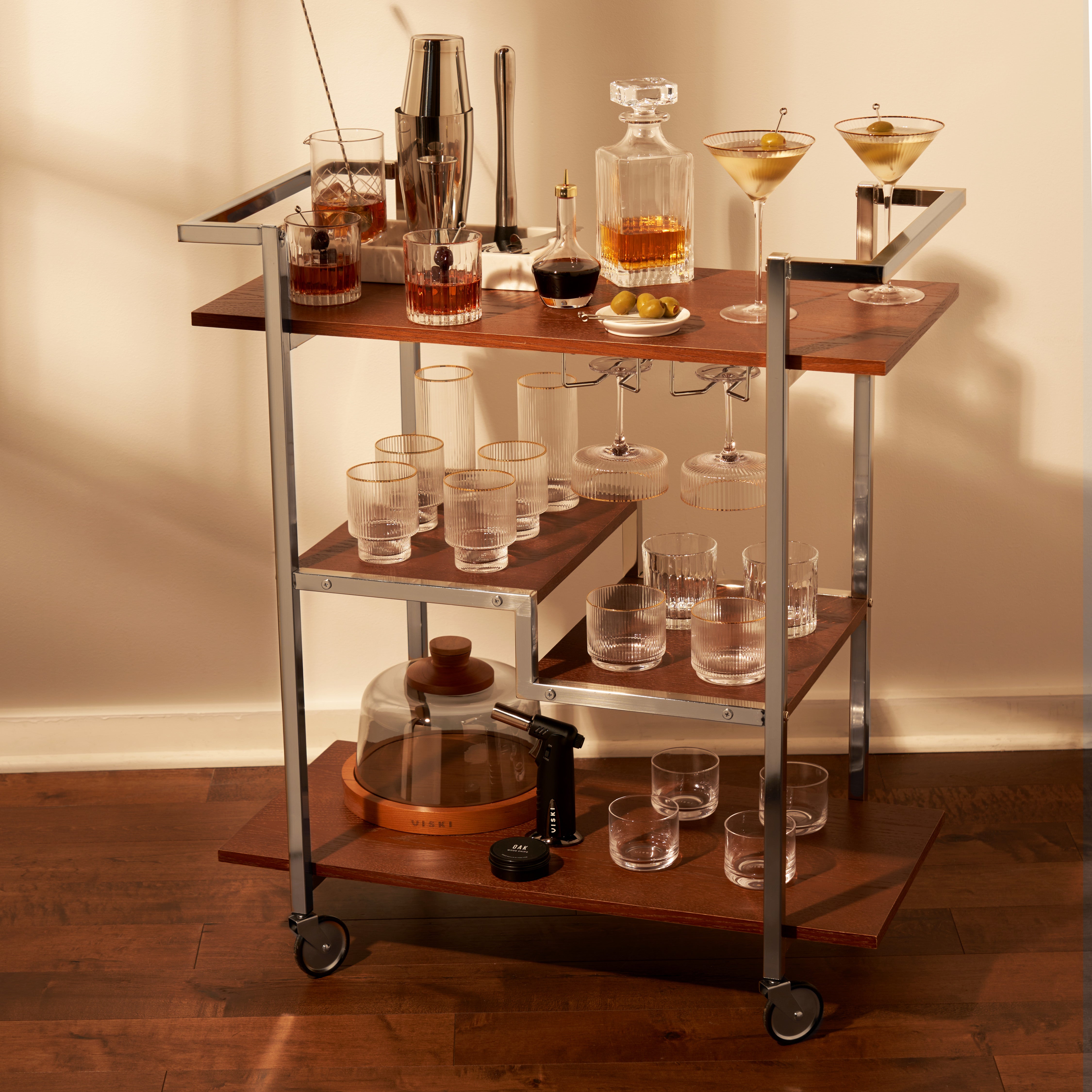 Harrison Bar Cart - Modern Rolling Serving Cart with Wheels for Home, Kitchen, Bar & Party | Perfect for Cocktails, Wine Storage & Living Room Decor