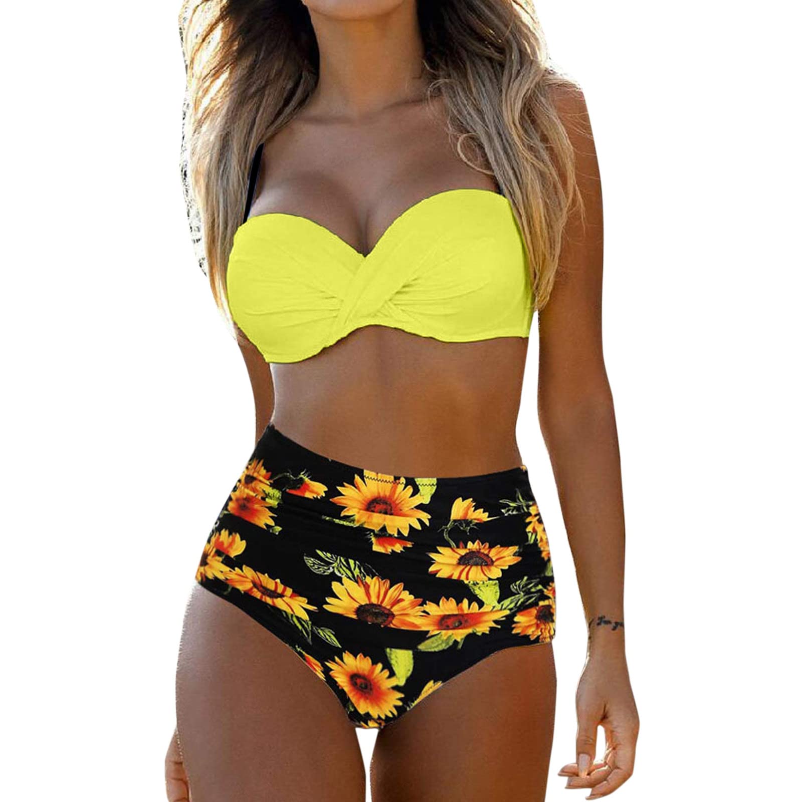 Vintage Ruched High Waist Bikini Set - Retro Two Piece Swimsuit for Women, Halter Print Swimwear for Beach, Pool & Summer Vacations