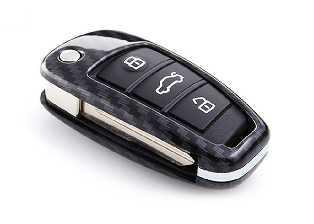 Premium Carbon Fiber Key Fob Cover for Audi A3/S3/A4/S4/A6/Q5/Q7/TT/R8 - Flip Blade Key Shell Replacement - Durable & Stylish Car Accessory for Enhanced Protection and Luxury Look